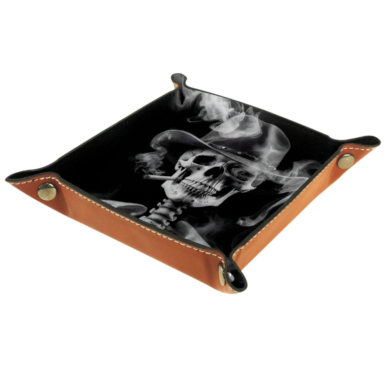 VAPOKF Smoking Skeleton Portable Folding Dice Rolling Tray, Microfiber Leather Dice Holder for Dice Games Like RPG, DND and Other Table Games
