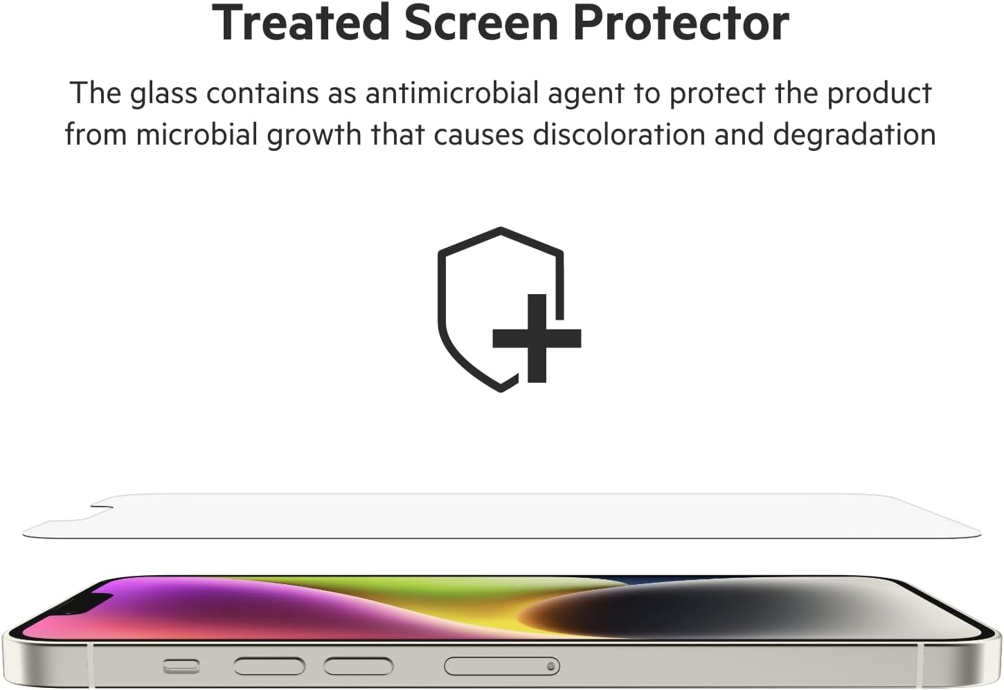 Close-up of an iPhone screen with the UltraGlass protector, showcasing its crystal clarity and vibrant display.