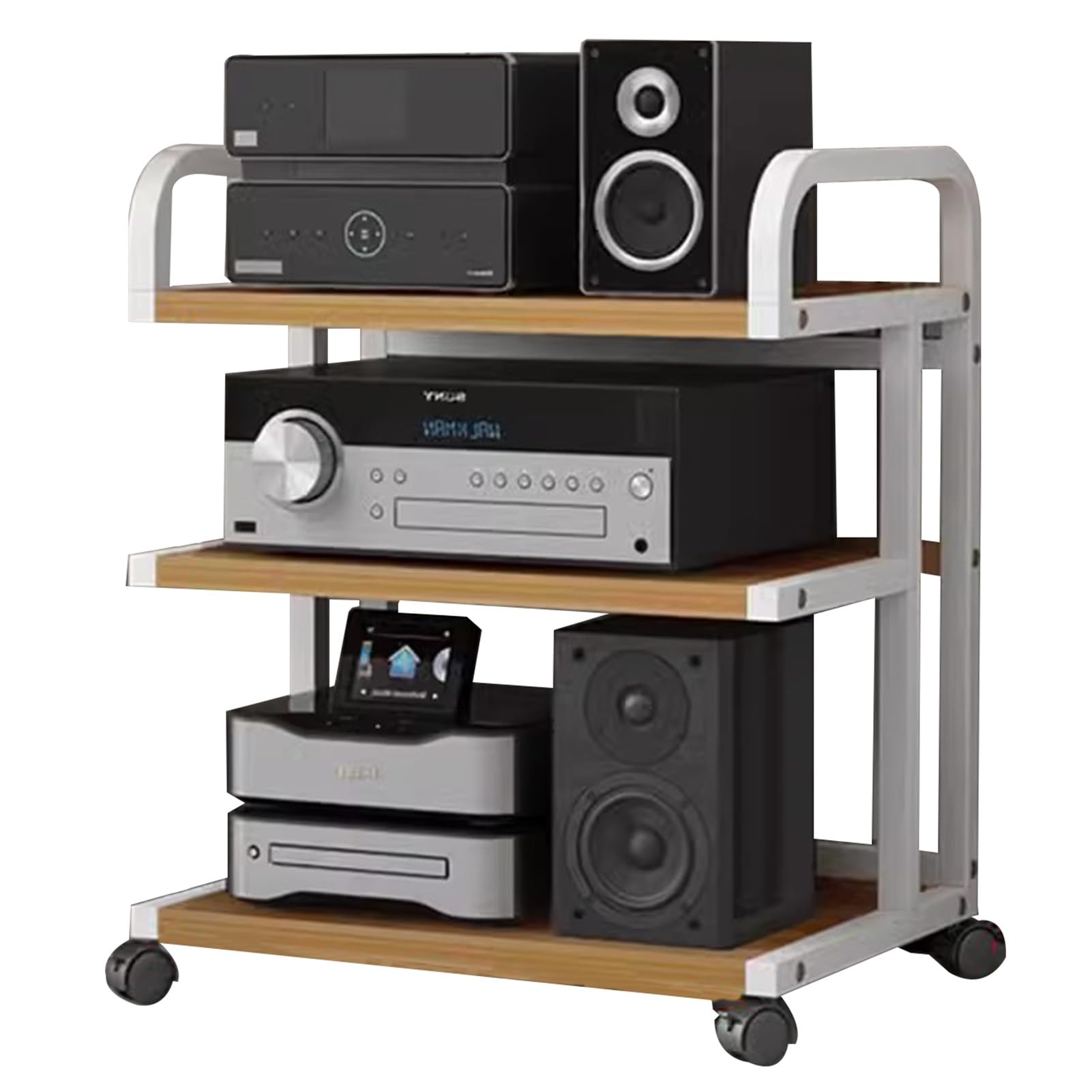 Szafka na sprzęt audio, Szafka na kółkach Stojak komponenty stereo, 3 4-poziomowe nowoczesne stojaki media Półka audio-wideo(C,3 TIER65cm/25.6inch tall)