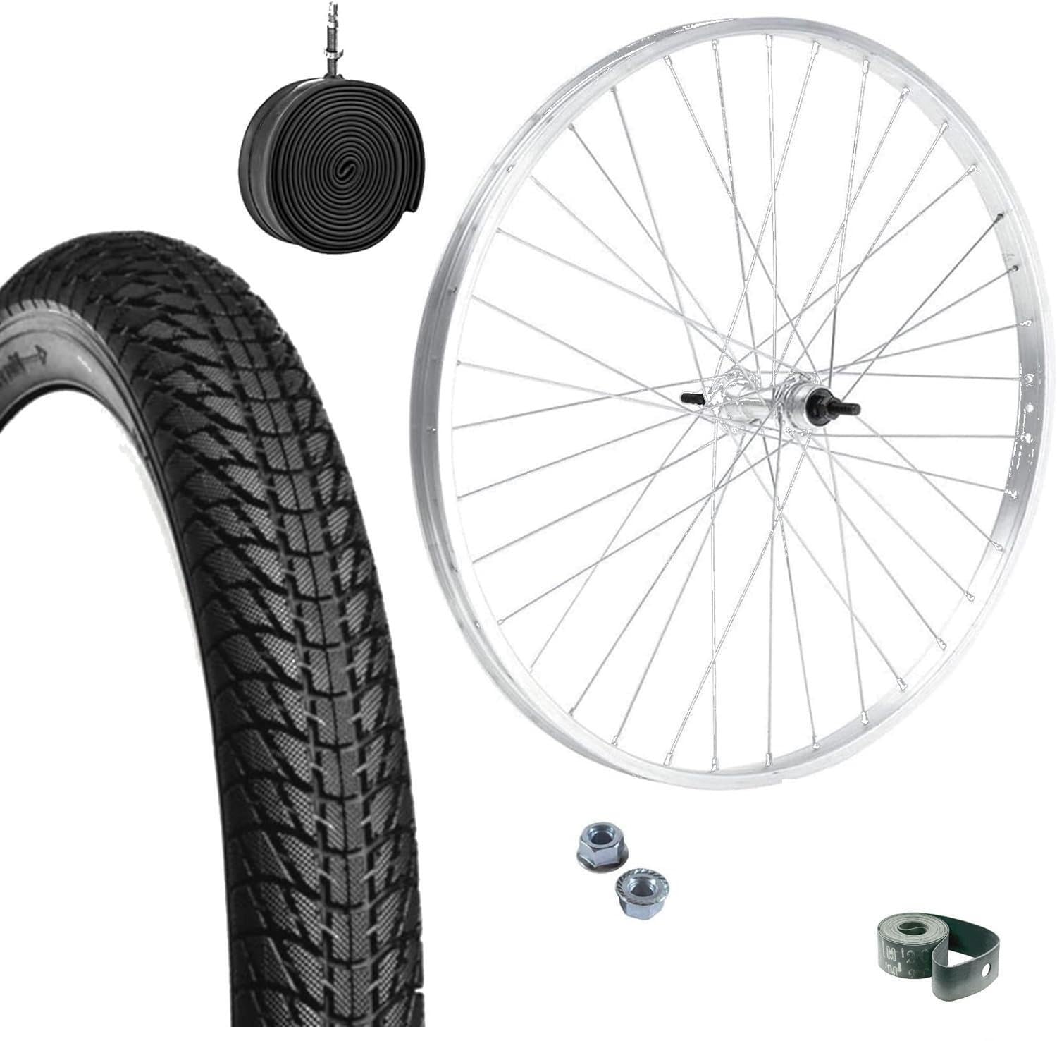 CERCHIO RUOTA COMPLETA ANTERIORE 20" X 1.75 + COPERTONE NERO + CAMERA D'ARIA VALVOLA ITALIA PER BICI CITY BIKE BICICLETTA GRAZIELLA + DADI + FLAP