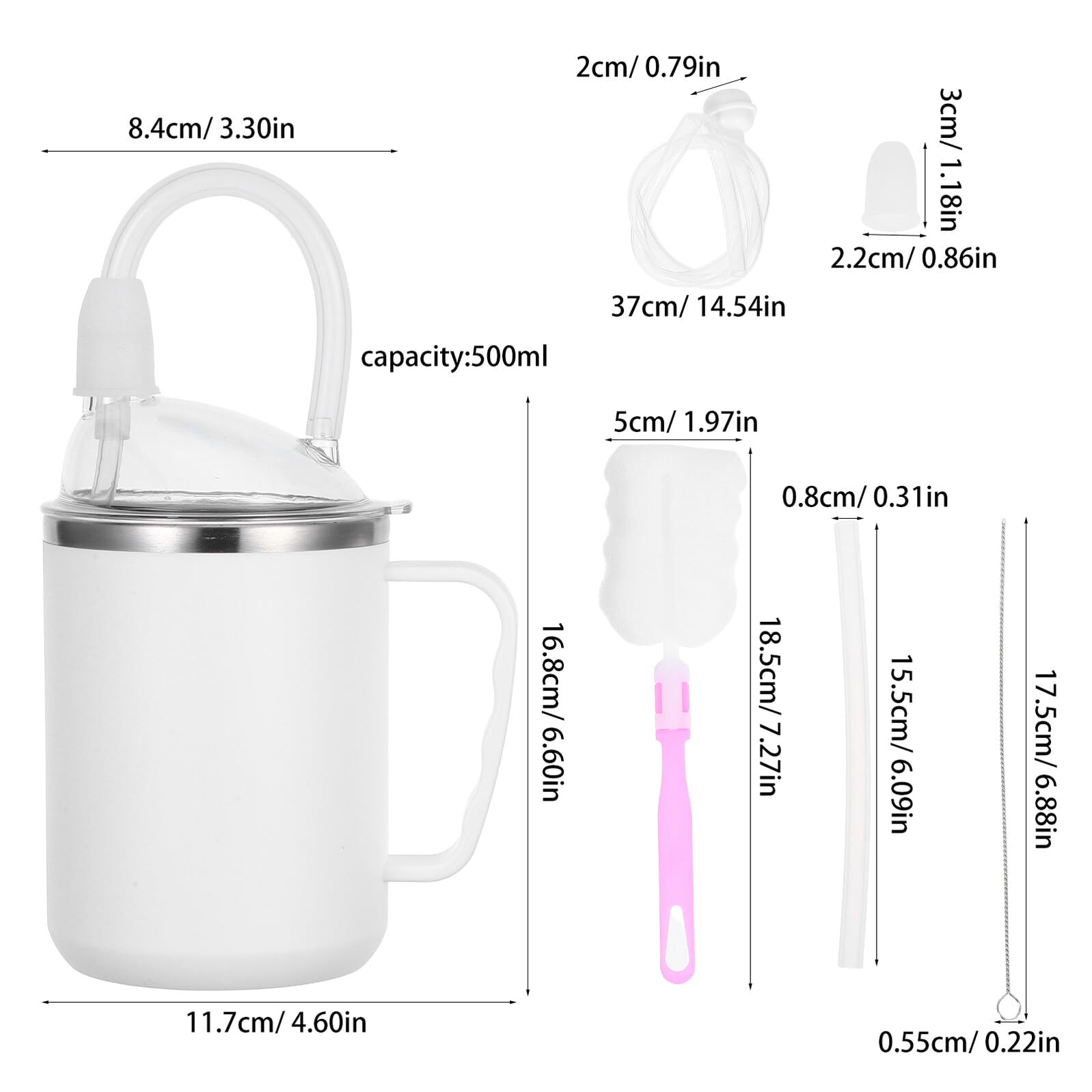 Auslaufsicherer 500 ml Erstickungssicherer Trinkbecher mit Griffen für Senioren und Pflege Flüssigkeitsfütterungsbecher für Wasser Milch Saft und Suppe