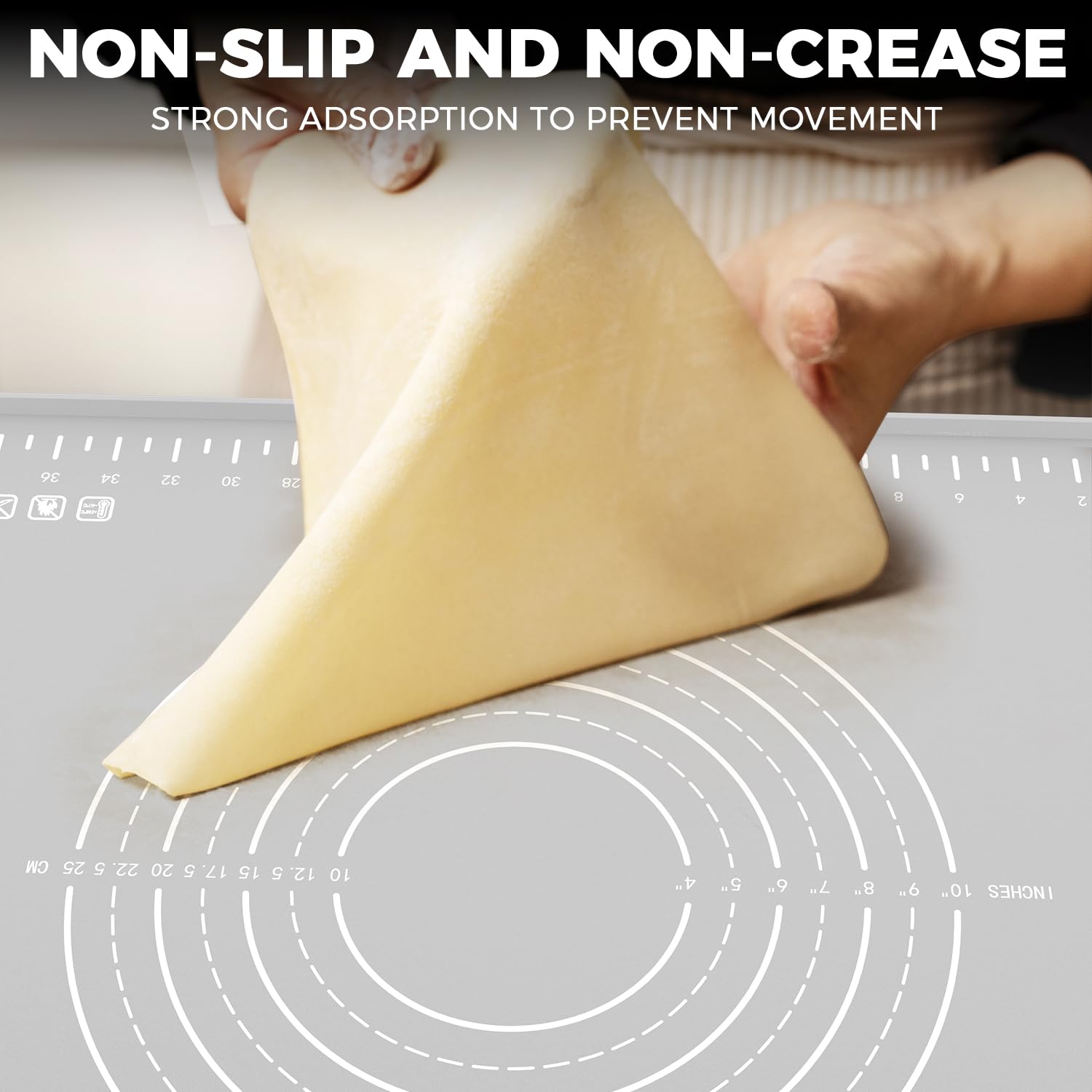 Silikon-Backmatte, 81,3 x 61 cm, extra dicke Teigrollmatte mit Messungen und Kantenerhöhung, antihaftbeschichtet, lebensmittelechtes Silikon, Gebäckmatte für Gebäck, Brot, Kekse, Pizza, Fondant,