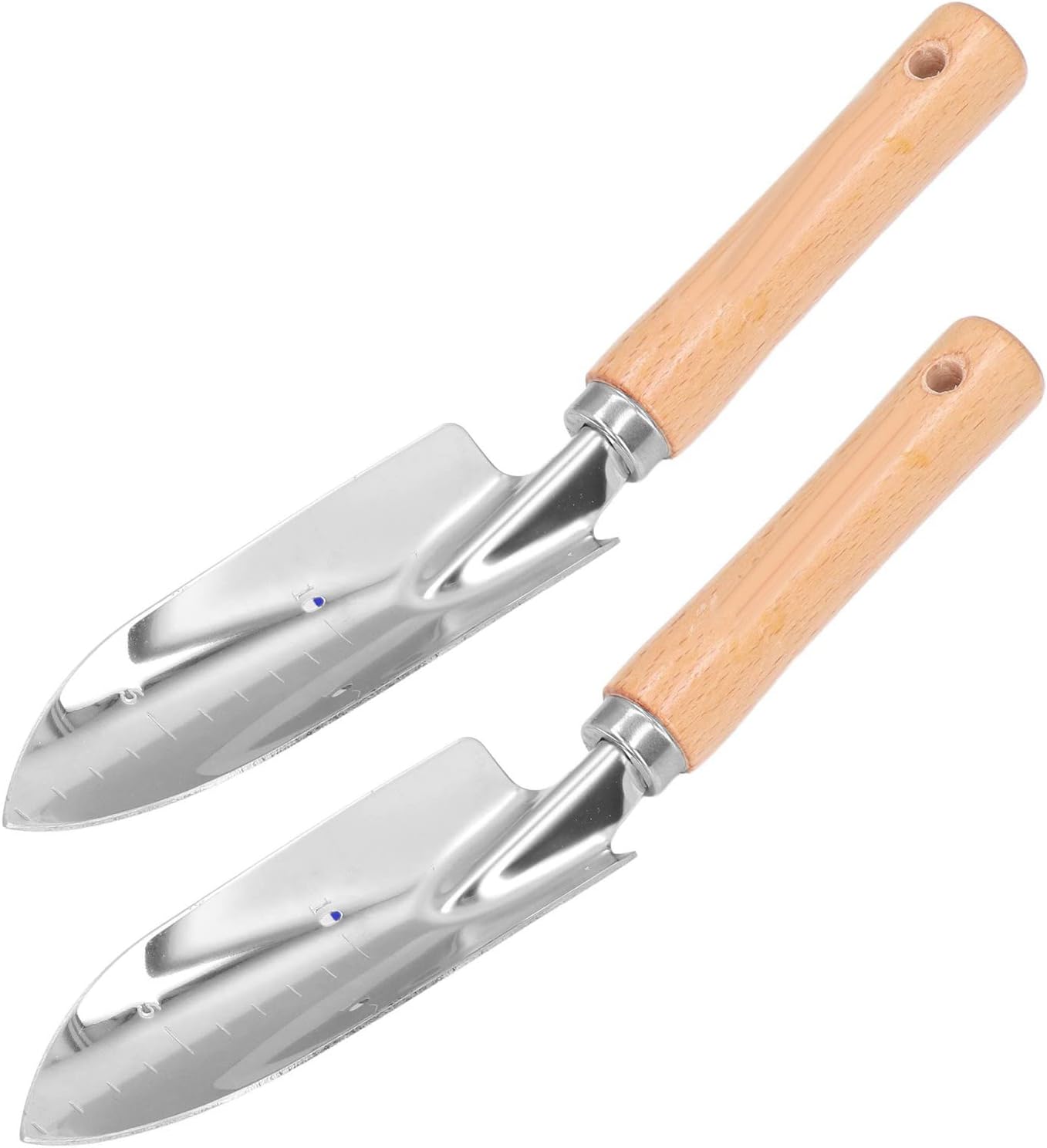 2 Pieces Garden Loose Soil Scoop, Hand Trowel Garden Tool, Stainless Steel Garden Hand Shovel with Wooden Handle for Planting, Transplanting, Digging, Cultivation, Weeding
