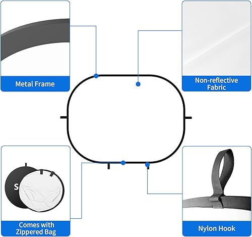 Miniatura 4 de Selens Telón de fondo blanco y negro de 3.2 x 4.9 pies para fotografía, telón de fondo plegable desplegable, telón de fondo de muselina 2 en 1 con