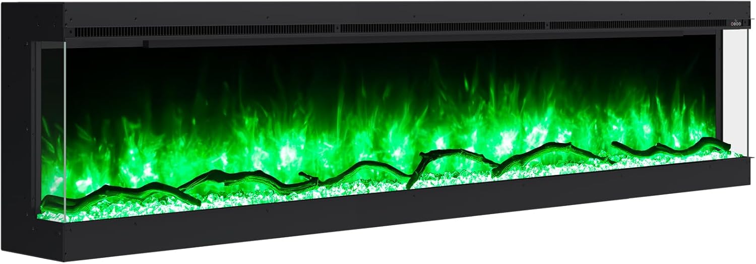 80 Inch 3 Sided Electric Fireplace Insert, in-Wall Recessed Fireplace Heater with Realistic LED Flame & Remote, 1500W/750W Dual Heat, Logs & Crystals