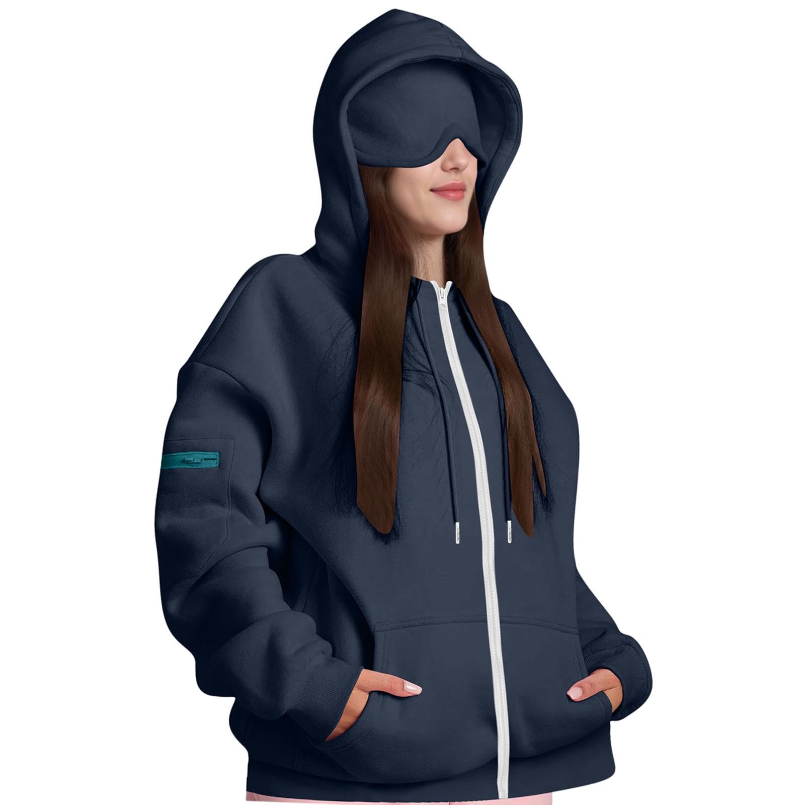 nivaa Women Hoodie with Eye Mask Fashion Soft Lightweight Comfortable for Airplane Blue-picture-39