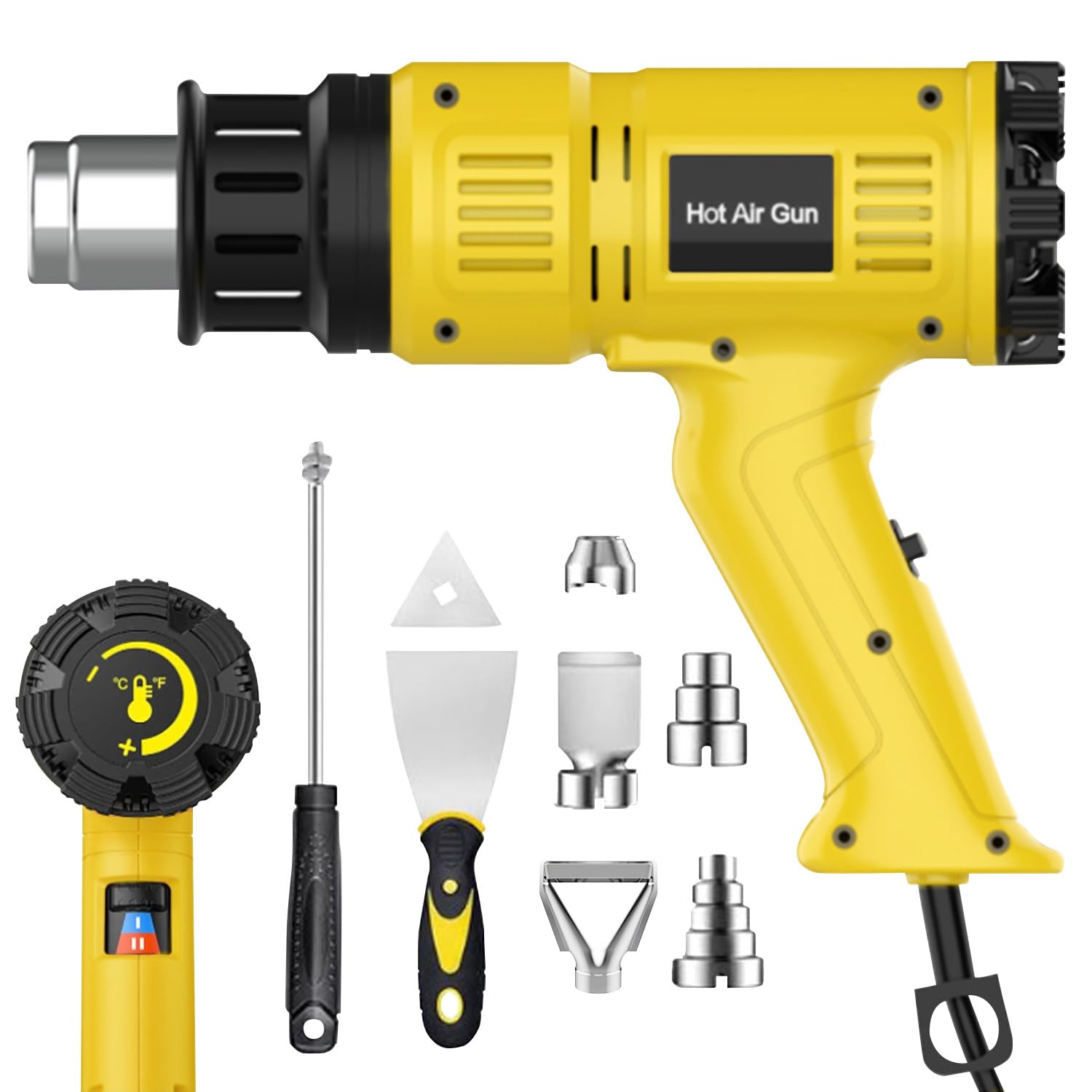 Necomi 2000W Heat Gun Fast Heating, Professional Hot Air Gun 60℃ -600 ℃ Variable Temperature Control,2-Temp Setting, 7 Accessories, Overload Protection for Shrink Pipe,PVC Wrap,Crafts, Epoxy Resin&DIY