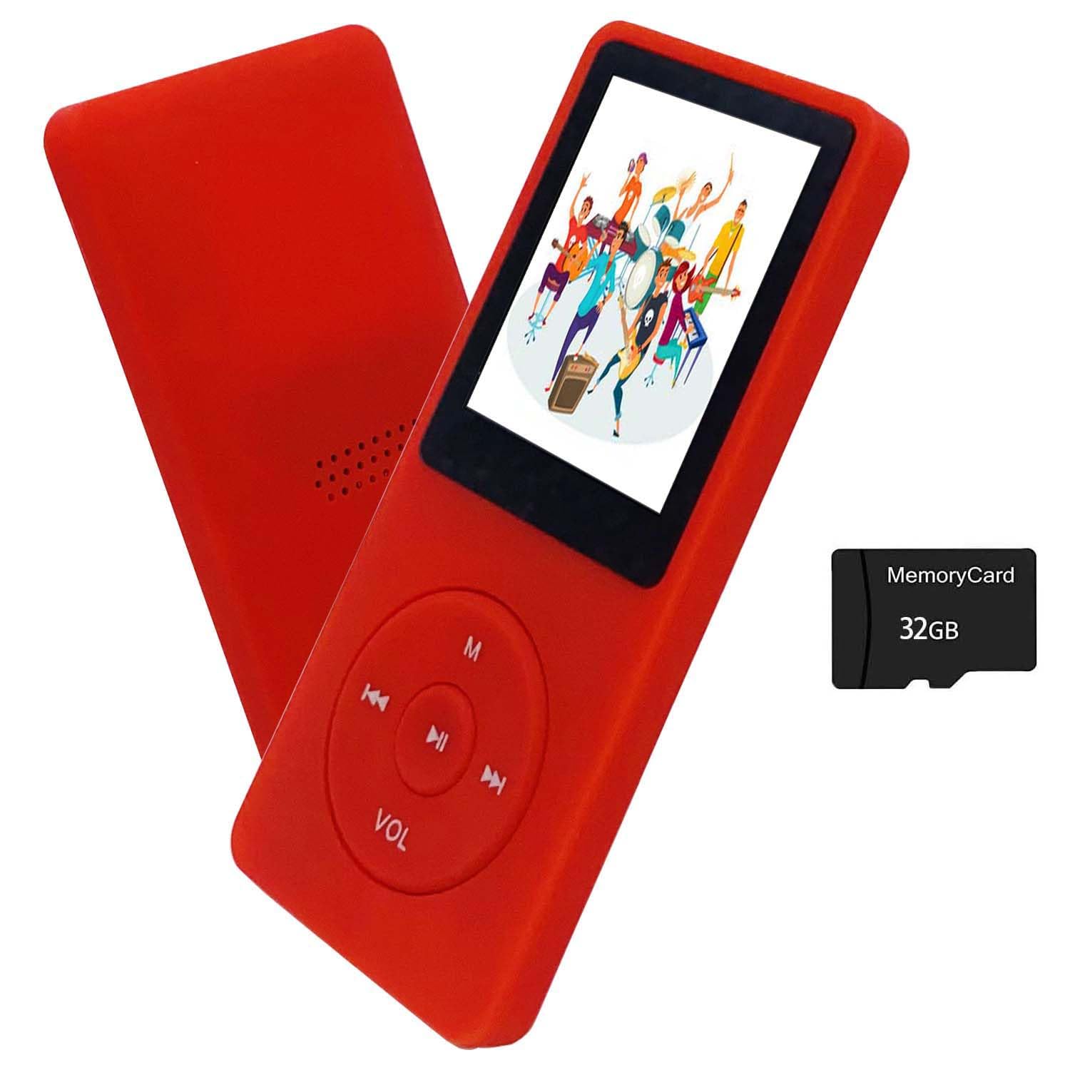 MP3 Player 32GB with Speaker Earphones Portable Music Player for Kids Support FM Radio Voice Recorder E-Book Support up to 128GB Red