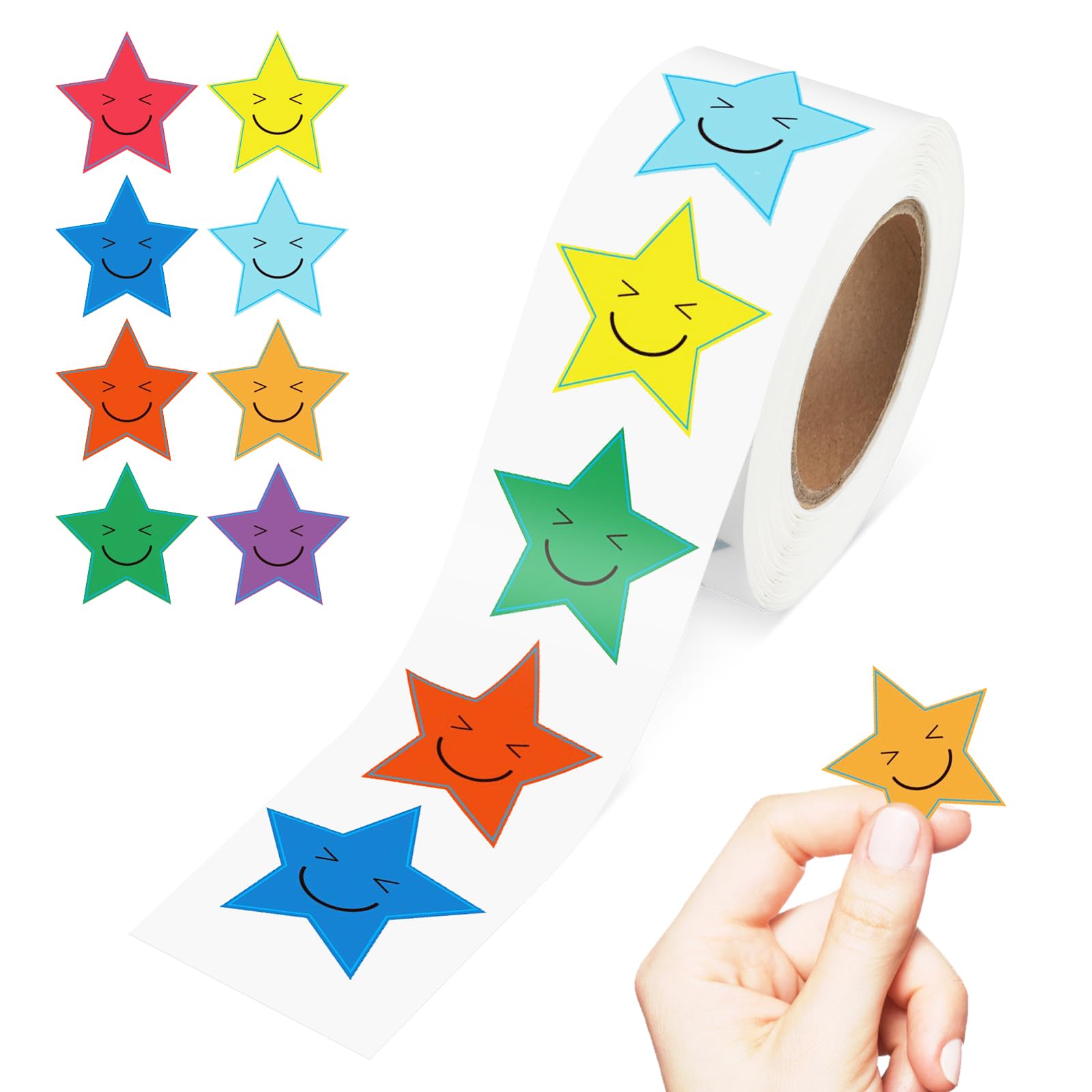 Prasacco 500 Pieces Smile Face Stickers, 1 inch/2.5 cm Happy Face Stickers Roll Star School Stickers Reward Stickers Colorful Incentive Stickers Behavior Chart Stickers for Student Teacher Toddler