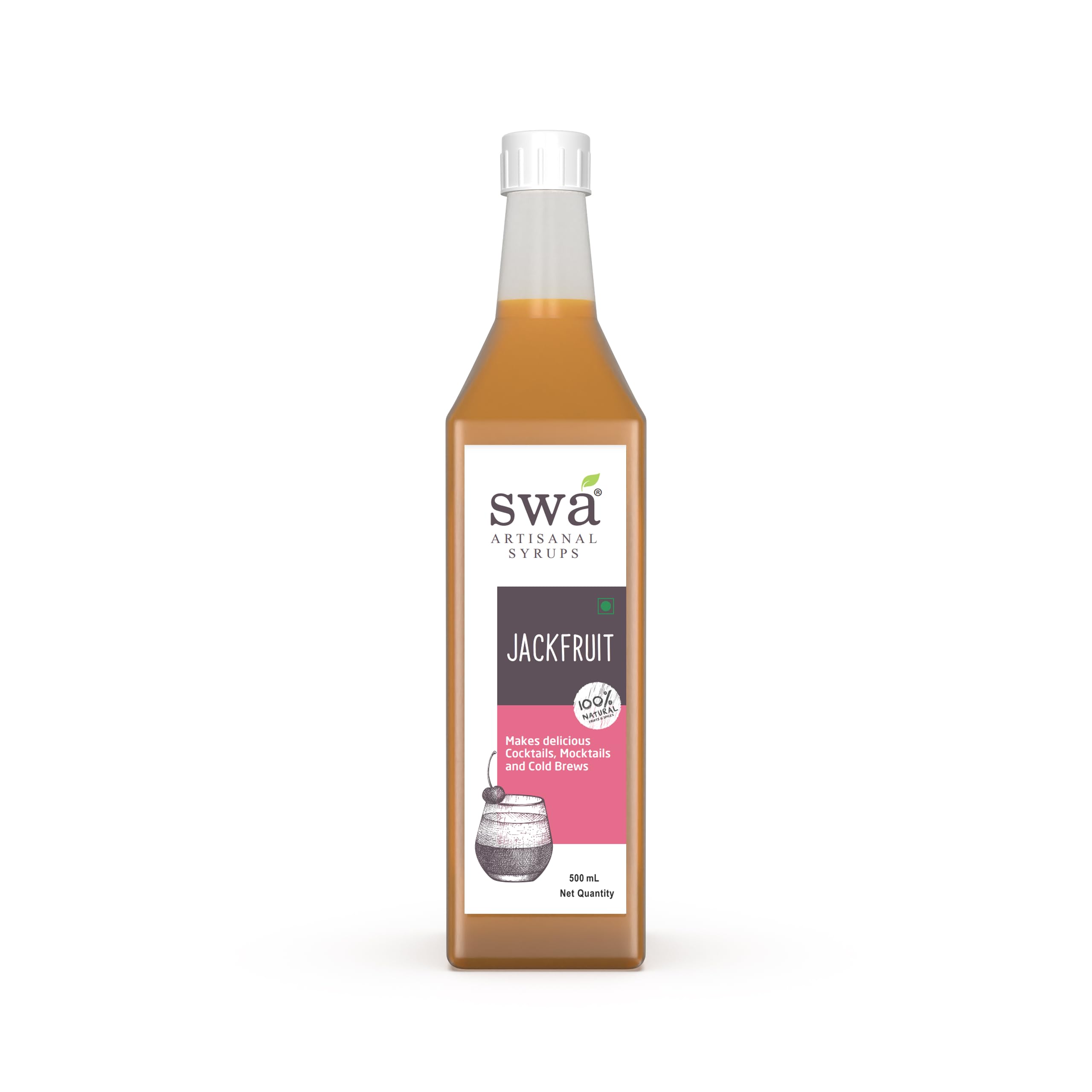 Swa Artisanal Fruit Flavoured Syrup of 500 ml Bottle | Ready to mix | 100% Natural | Cocktail & Mocktail Mixers | Makes 16-20 Drinks (Jackfruit)