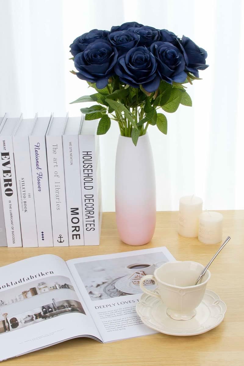 LVEFIT Artificial Rose Flower Artificial Flowers Flower with Long Stem Silk Roses Bouquet for Wedding Bridal Shower Party Home Decoration (Navy Blue, 12 Pcs) - Image 4