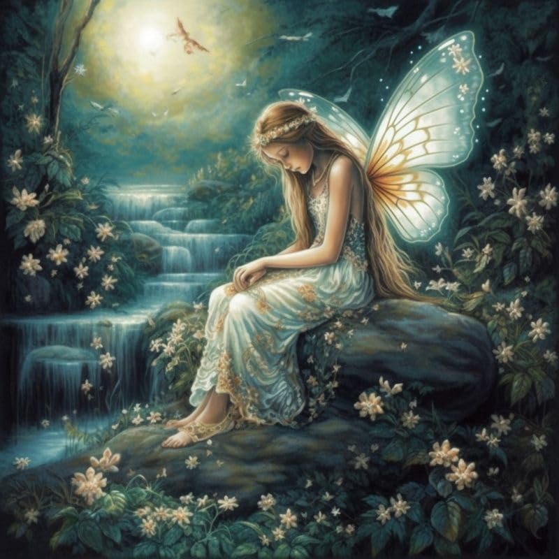 Generic Butterfly Fairy Girl Cross Stitch Kits for Beginners Pattern Stamped Cross-Stitch Supplies Needlework DIY 11CT 3 Strands Cotton Thread Printed DIY Needlepoint Kits 50×50cm (YR44)