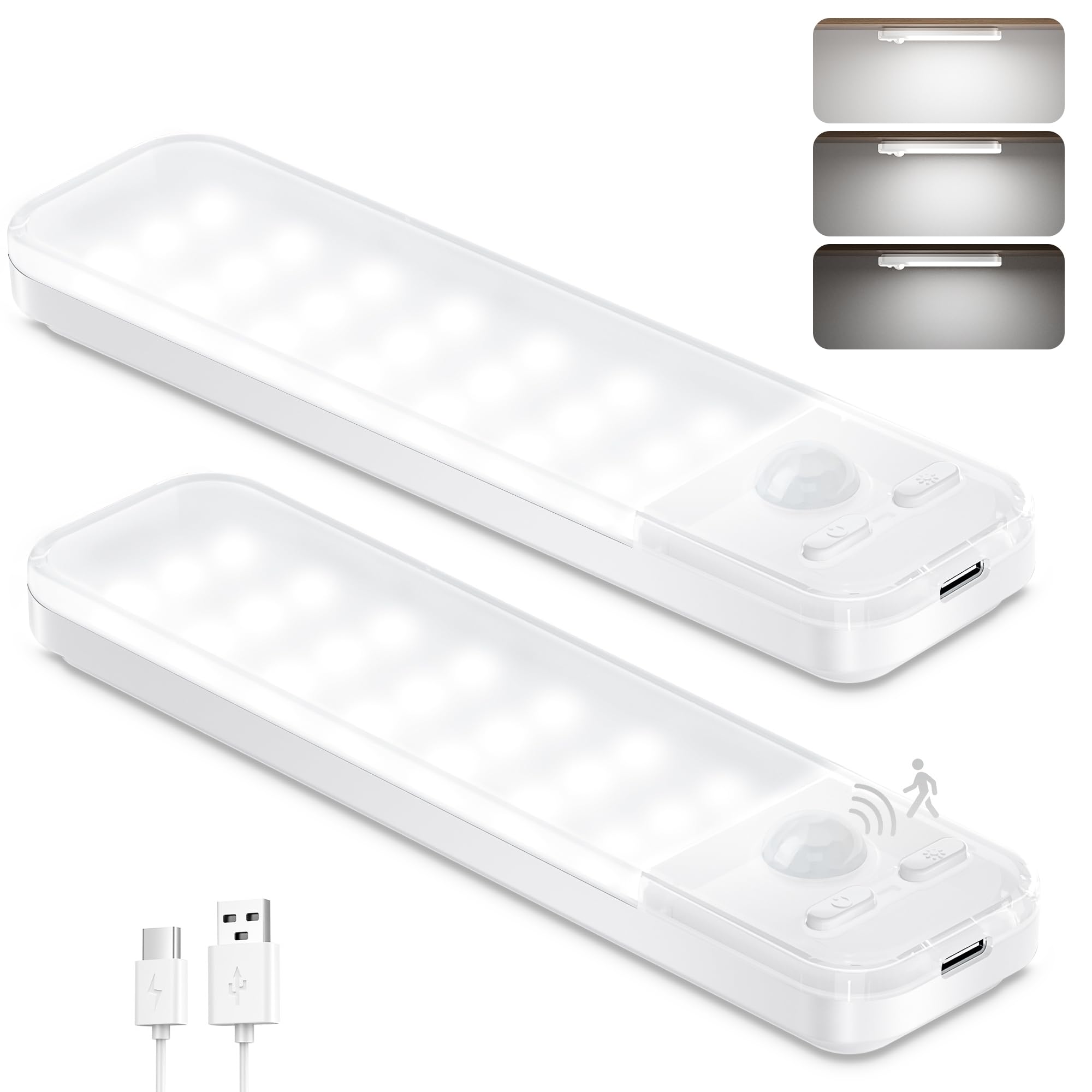 Ylatoial Under Cupboard Kitchen Lights, 2 Pack 15cm Cold White Dimmable 1000mAh Rechargeable Magnetic LED Motion Sensor Lights Indoor for Cabinet