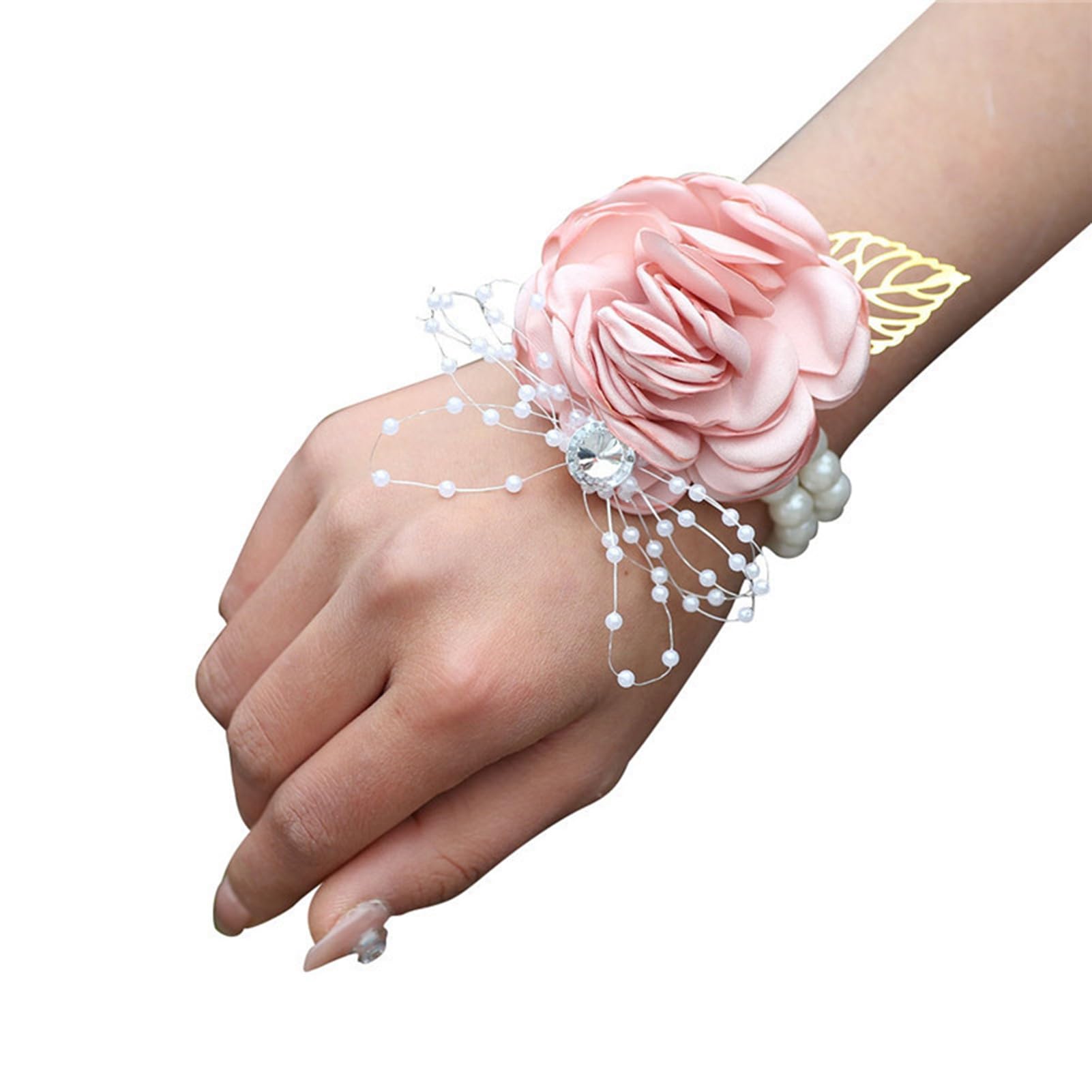 matumou Rose Wrist Corsage Boutonniere Fine Workmanship Rhinestone Corsage Elegant Wedding Flower Accessories