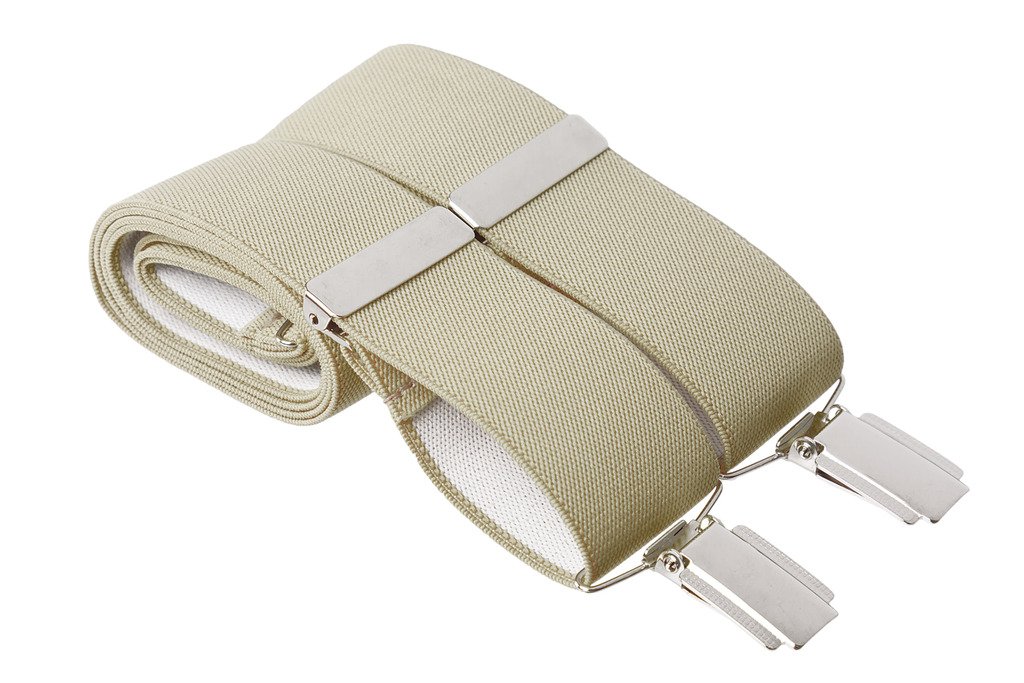 Gs Braces Men's Beige 2XL Trouser Braces 35Mm Wide Elastic 4 Strong Silver Clips 52 Inch Adjustable