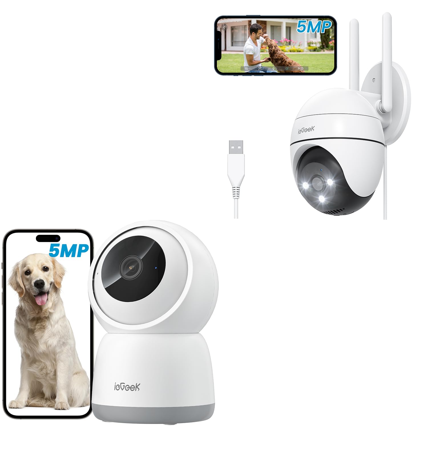 ieGeek 5MP Camaras Vigilancia WiFi Exterior con Cable y 5MP Camara Vigilancia WiFi Interior 2.4/5GHz