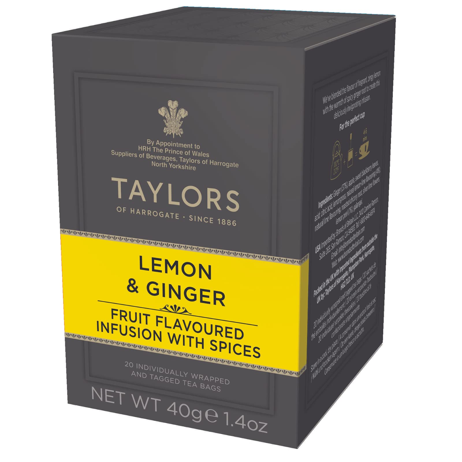 Taylors Of Harrogate Lemon & Ginger Infusion Tea Bags, 40gm (20 Teabags)