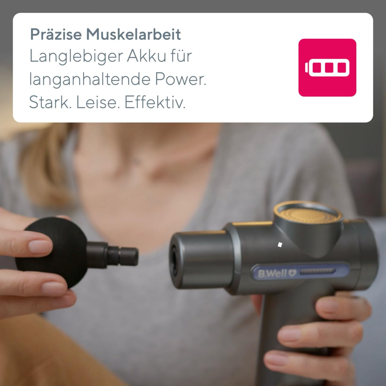B.Well Swiss MED-450 Massagepistole, Elektrisches Muskel-Perkussionsmassagegerät mit 33 Geschwindigkeitsstufen, 4 Massageköpfen, 4h Akkulaufzeit, automatischer Abschaltung und USB-C-Ladekabel
