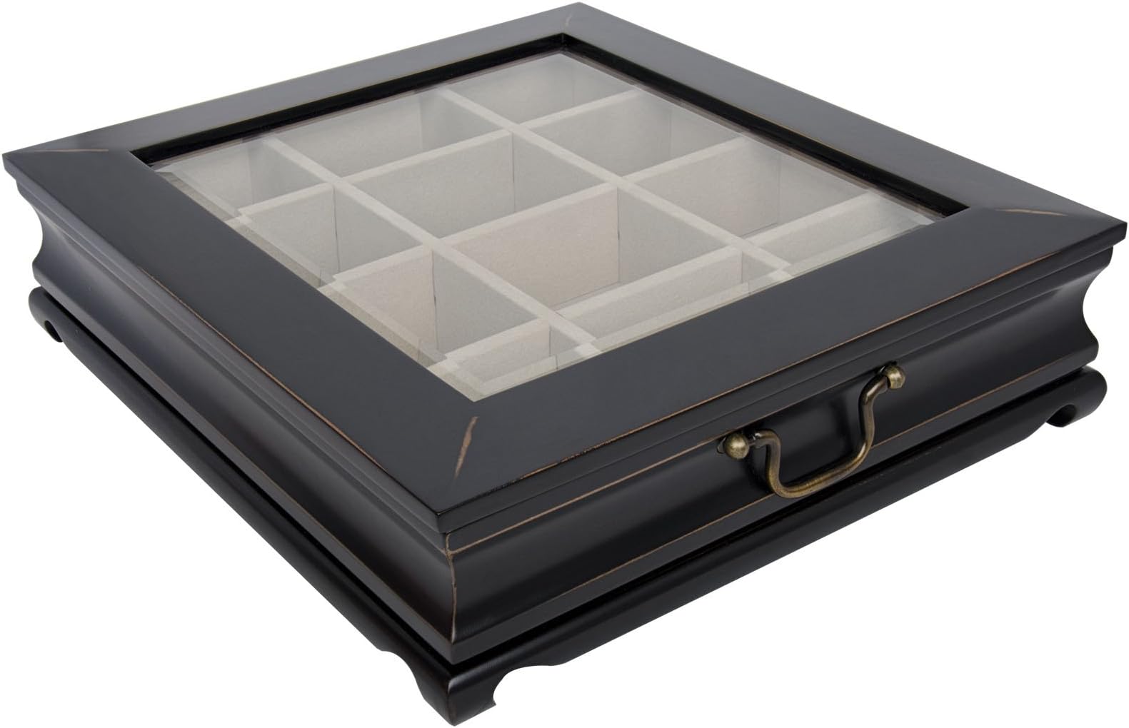 LARGE Chelmsford Tea Chest Cabinet/Tea Bag Storage Wood Box Accented with antique brass -Dimensions 3.5"H x 13.5"W x12"D