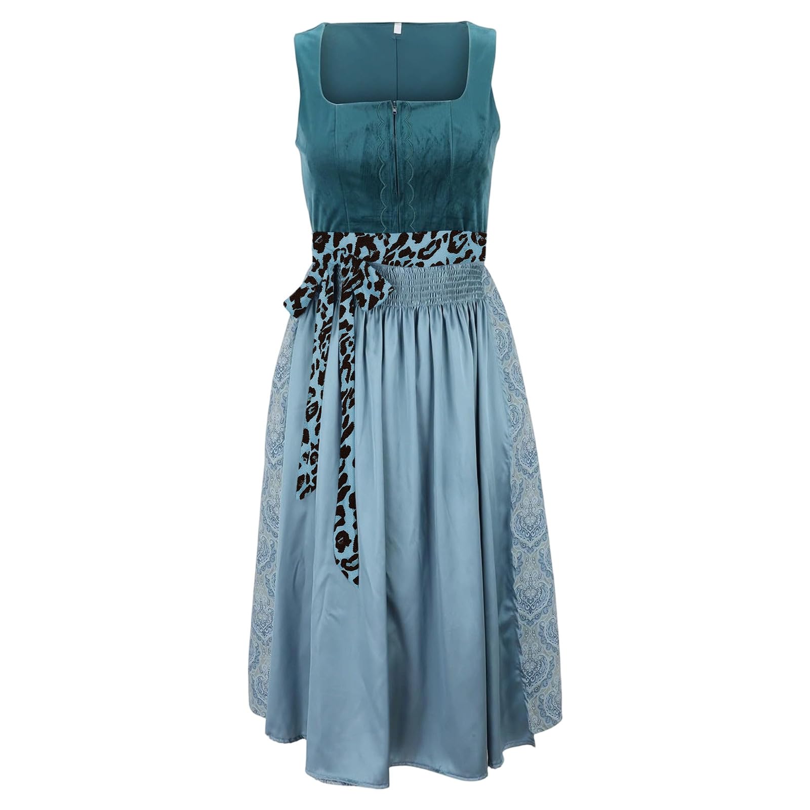 Didadihu Dirndl Damen 2 Teilig Samt Lang mit Schürze, Modernes Blaues Dirndlkleid Trachtenkleid, Elegantes Traditionelles Oktoberfest Outfit, Trachten Kleid Trachtenmode