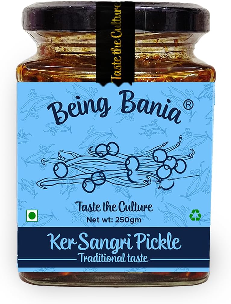 Being Bania Premium Ker Sangri Pickle - 250g in glass jar | Homemade Handmade mix achar | Kair pickle | Marwari Rajasthani delicacy pickle | Teet Dela Panchkutta