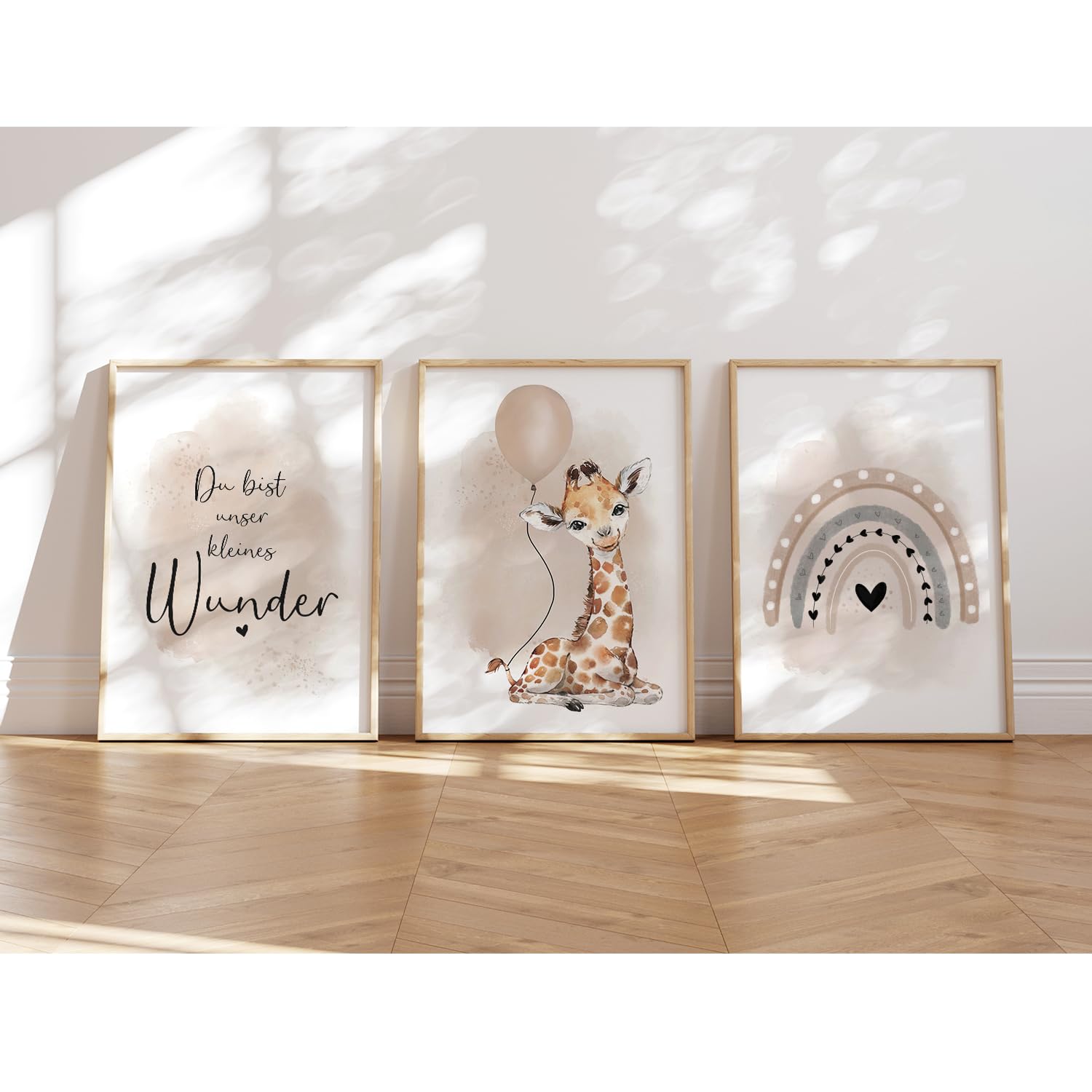 MeinBaby123 3er Set Kinderzimmer Poster DIN A4 - Tiere & Luftballons Mint