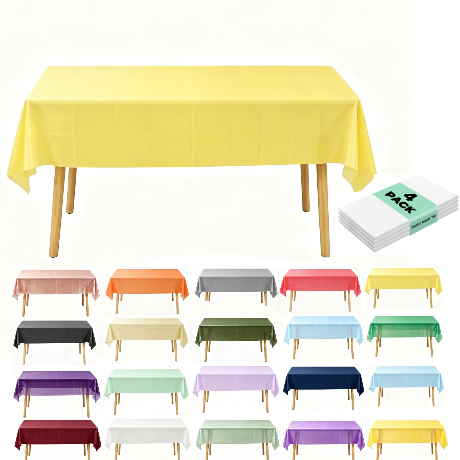 4Pack Plastic Baby Yellow Tablecloth Party for Rectangle Table,Decorative Paper Tablecloth for Parties Disposable,137x274cm Macaron Yellow Party Decoration Table Cover for Picnic,Baby Shower,Birthday