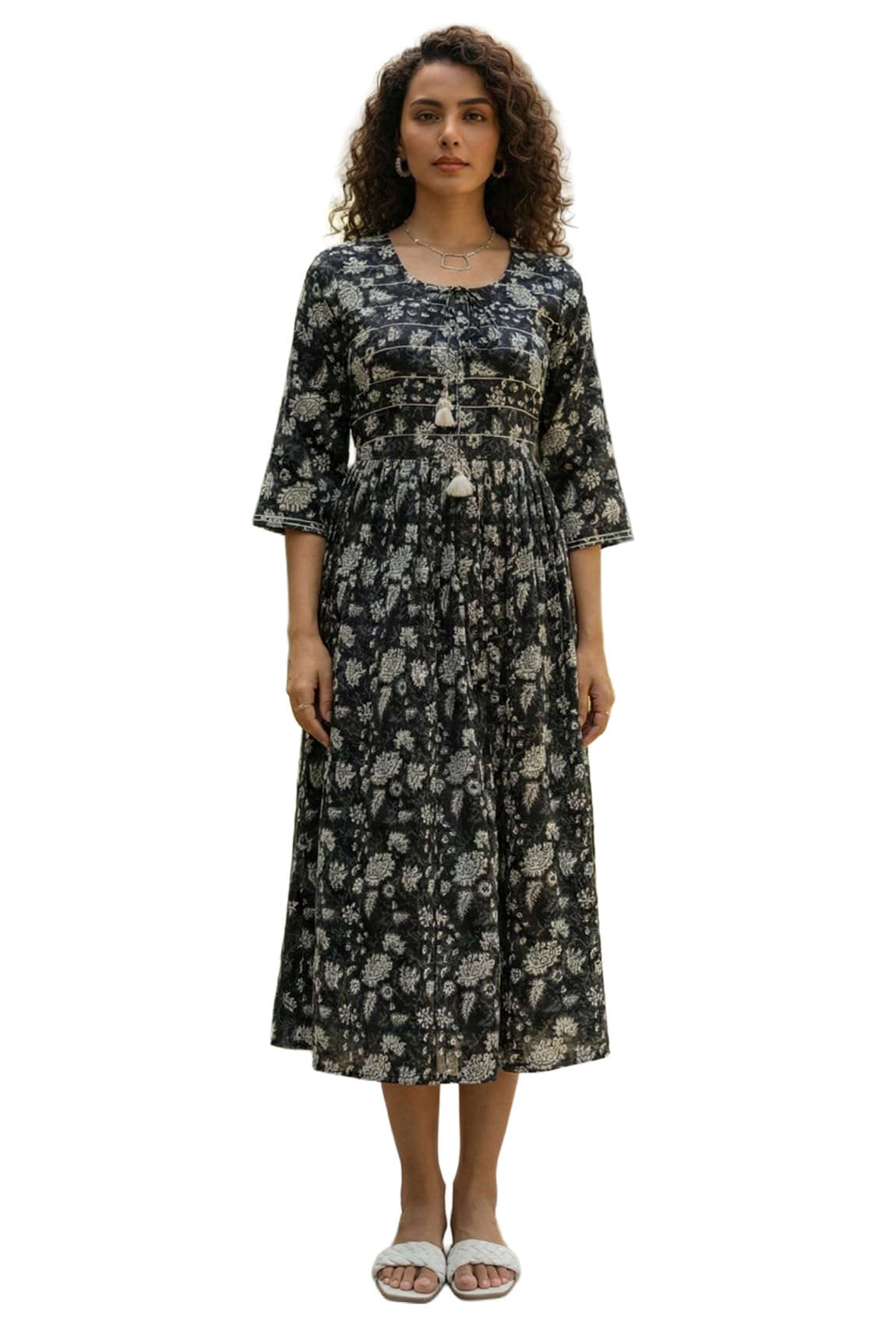 rajnandini Women's Pure Cotton Jaipuri Printed Western Dress (JOPLJPR2006SS26-P_Black & White_P)-picture-23