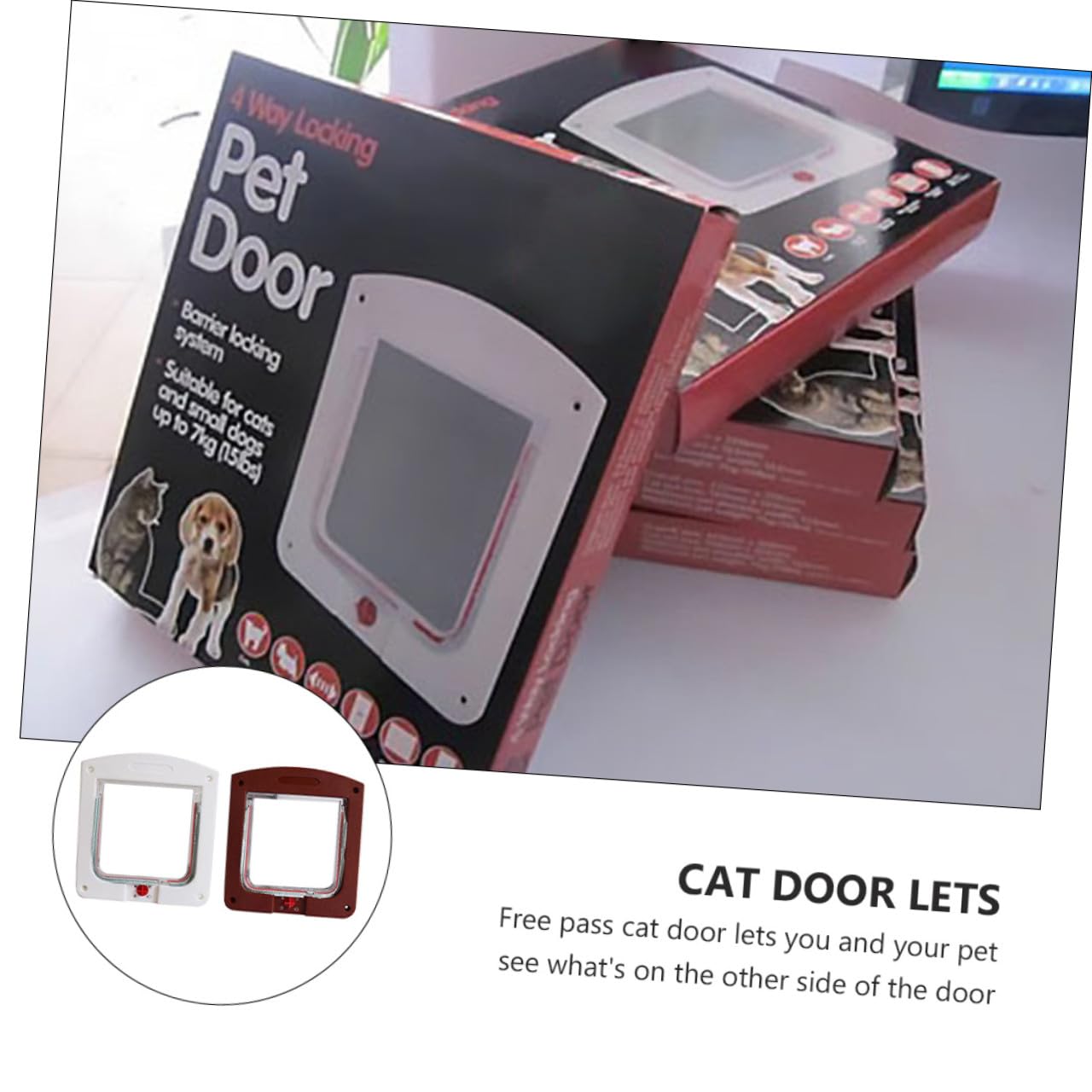 Veemoon Lot de 2 Chatières Réglables pour Chats et Chiens Petits, Porte D'entrée/Sortie Murale en Plastique Léger, Blanc et Marron, Installation Facile sur Porte Intérieure pour Animaux