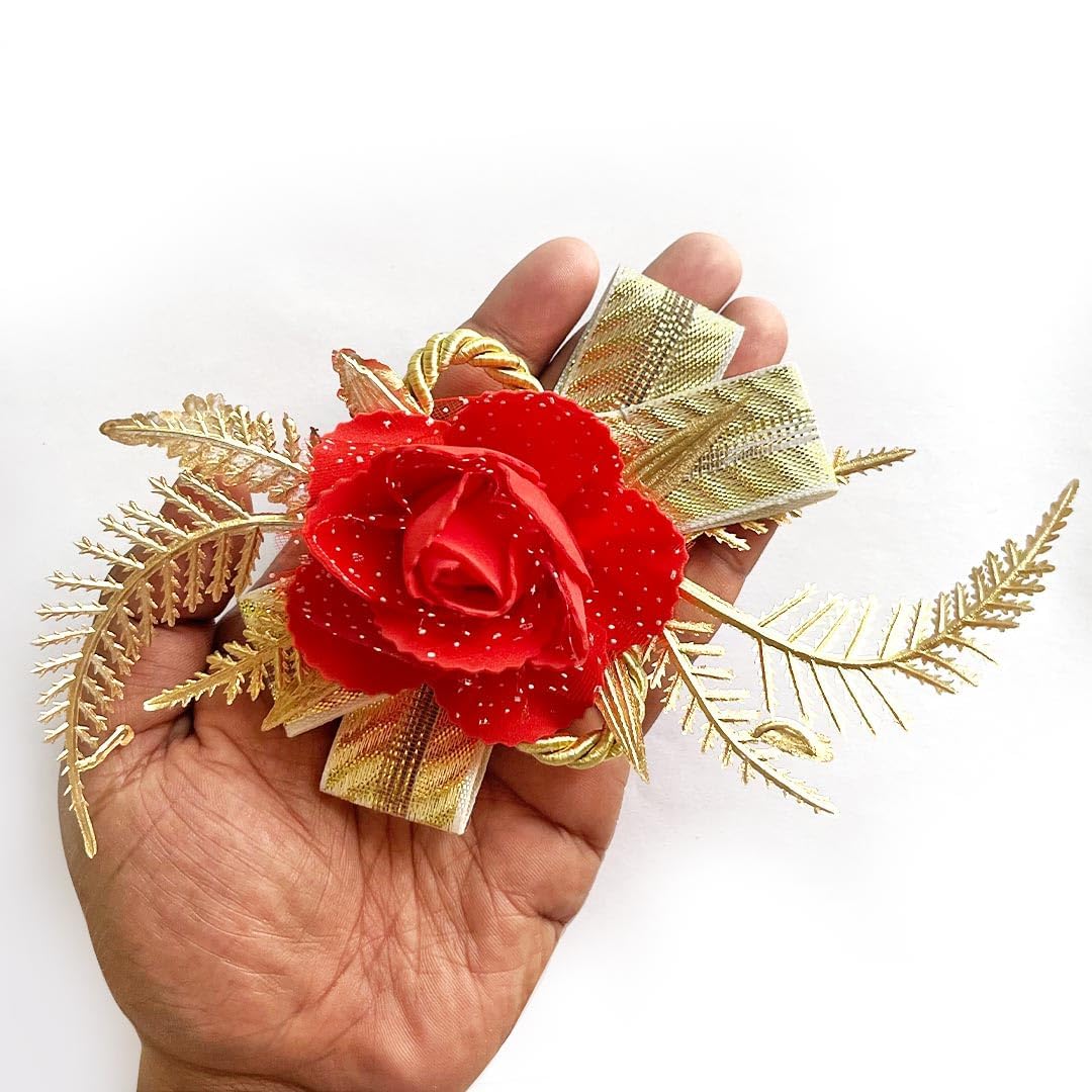 CRAFT SHOP INDIA Artificial Foam Rose Flower Bunch for Trousseau Packing, Ready to use Flower Brooch Hamper for Decoration, Gift Wrapping Flowers (12, Red) 1