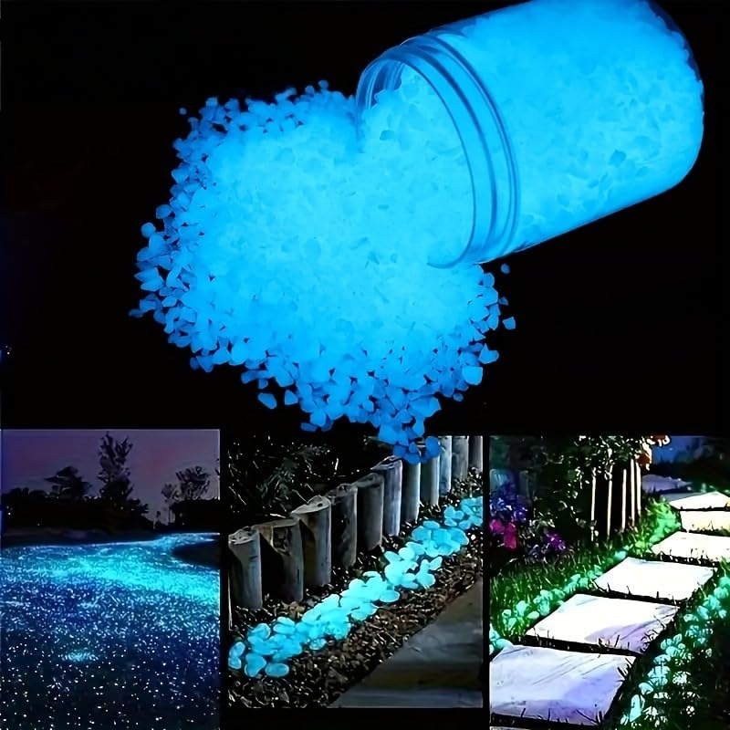 Image of 4000PCS Glow in The Dark Rocks Luminous Pebble Stones Fairy Garden Decor Outdoor Decorations for Plants Backyard Aquarium Pathway Blue
