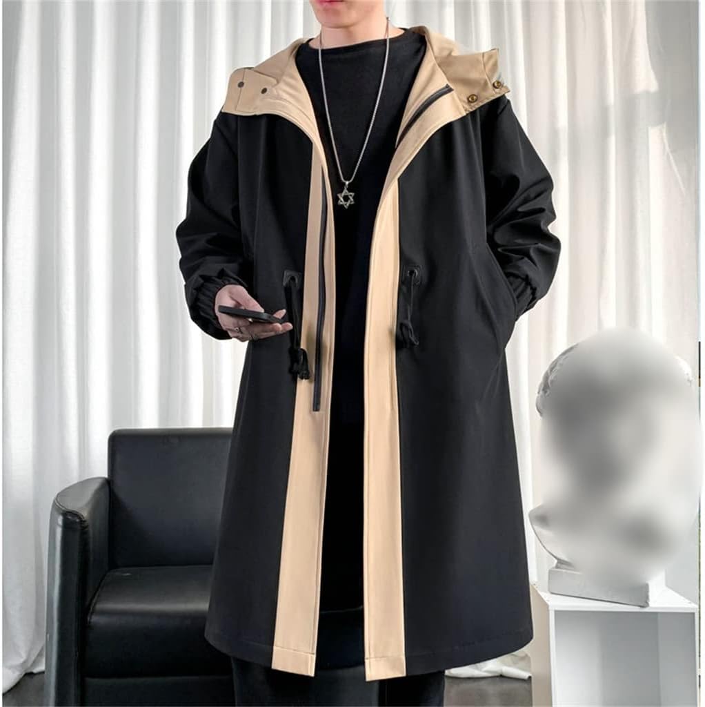 Trench Coat Men Streetwear Long Jacket Hip Hop Male Windbreaker Spring Autumn Hooded Overcoat(Chinese XXL Code)