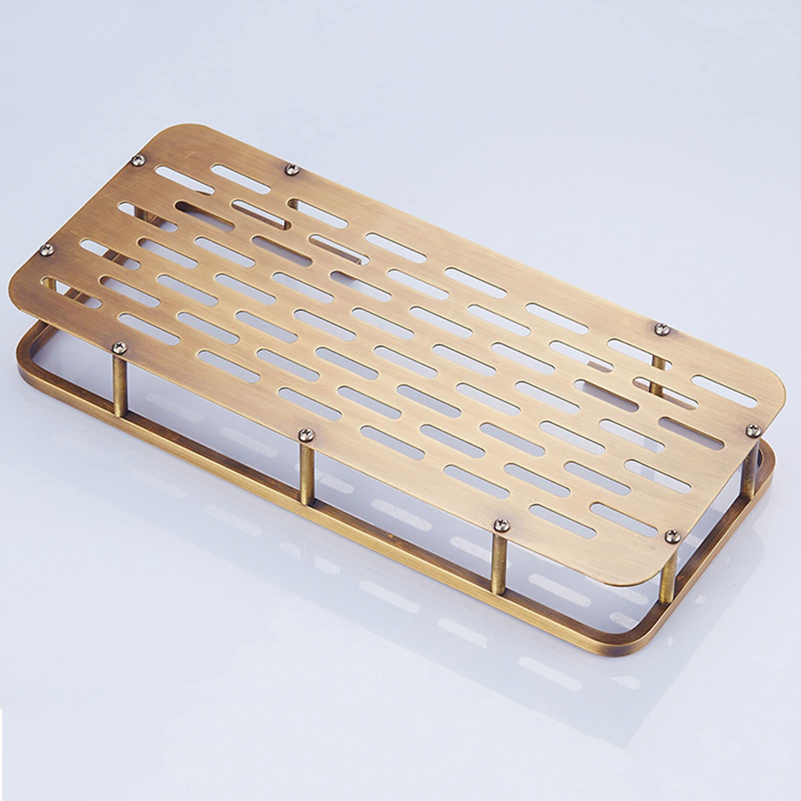 Estante esquinero de baño, estante de ducha montado en la pared, cesta de almacenamiento de latón macizo inoxidable, organizador rectangular para artículos de tocador