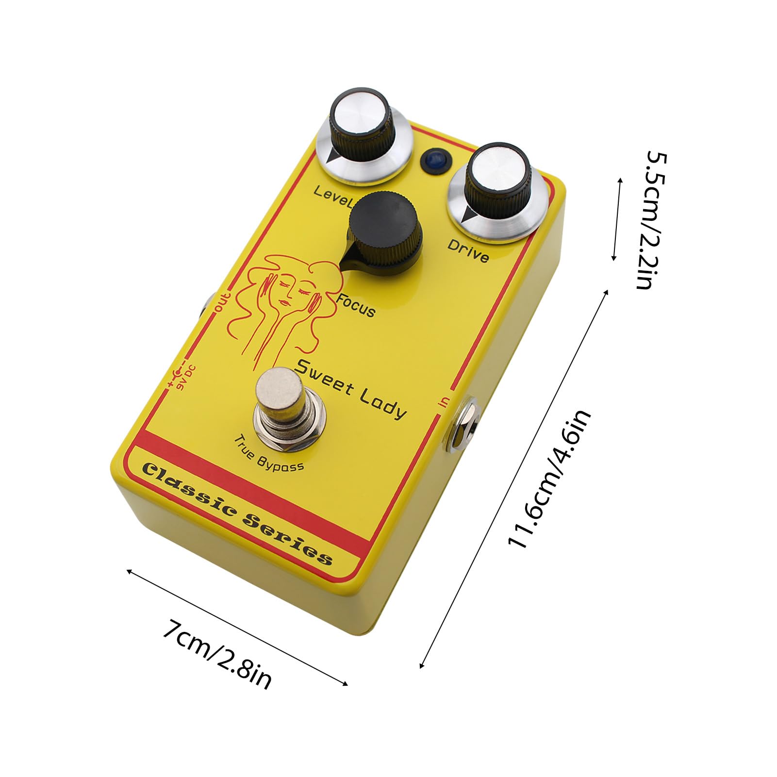 Pistallo di Overdrive Mosky, Pedale degli Effetti della Chitarra a Basso Guadagno Sensibile al Tocco Professionale con Vero Bypass, Potenza 9 V CC (Ingresso/Output da 6,35 mm)