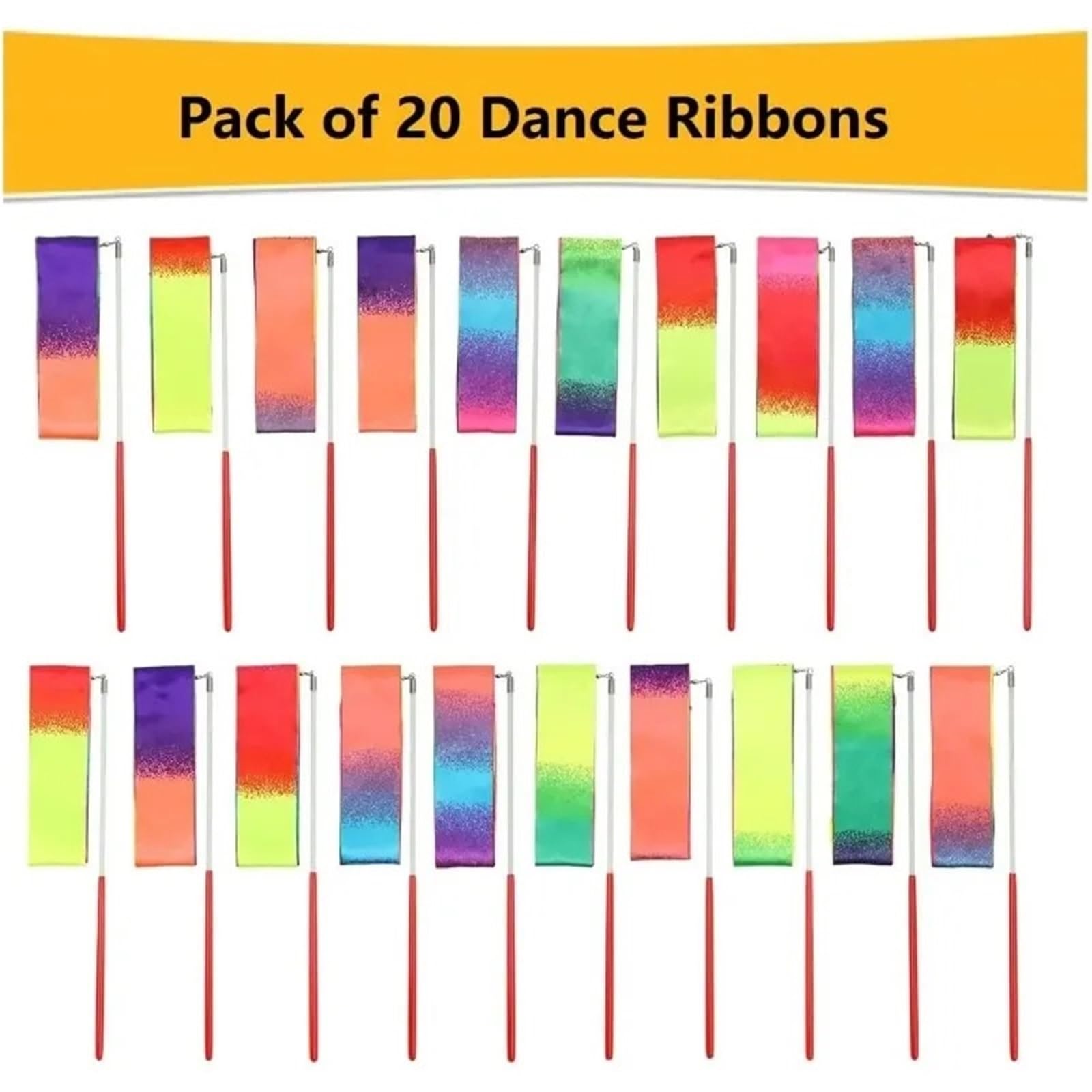 Nastro Ritmica 10/20 Pezzi 2 m Nastri Colorati for Danza in Palestra Bacchette da Ballo Attrezzatura for Ginnastica Ritmica Bastone Balletto Streamer Asta Girevole