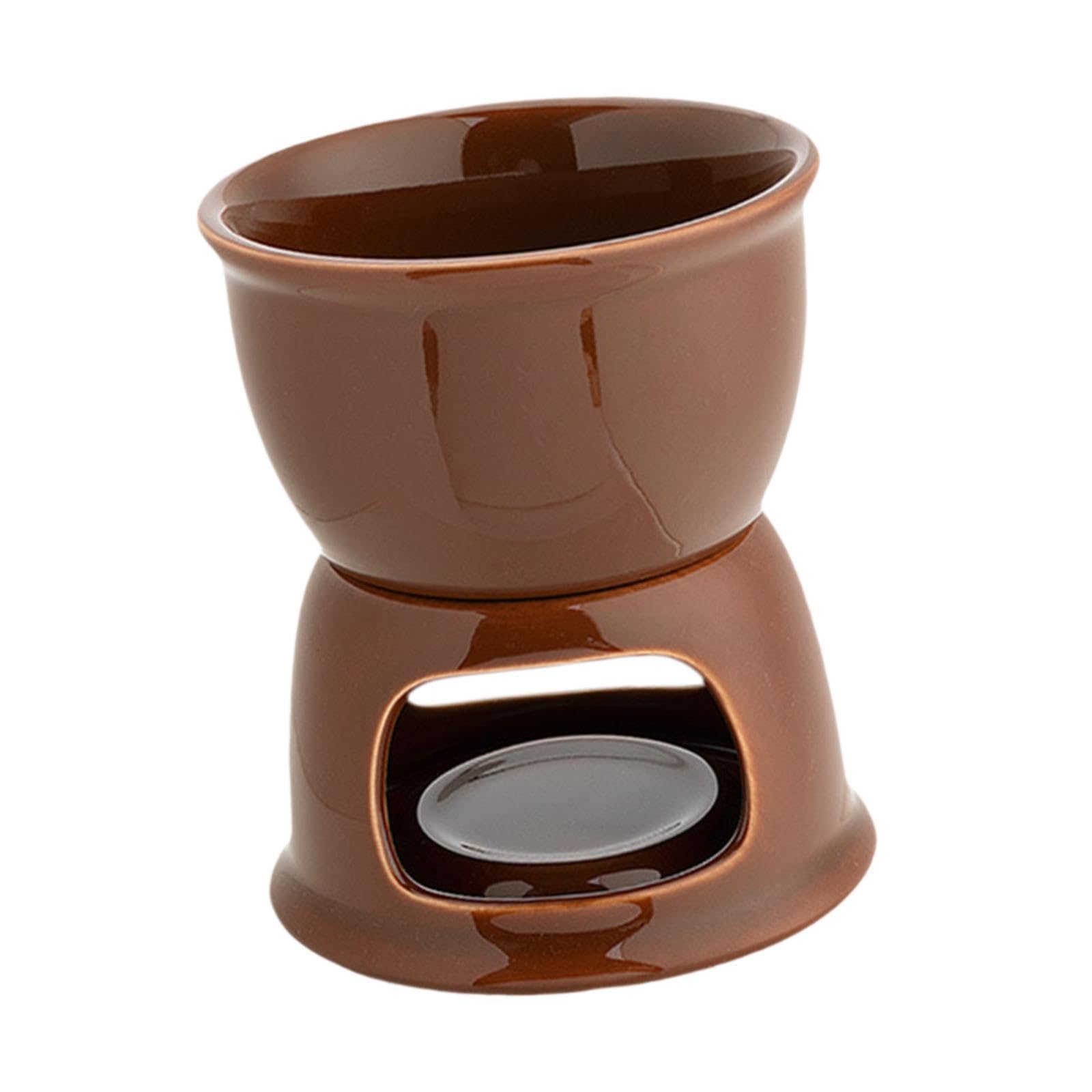Bothyi Chocolate Fondue Pot Cheese Fondue Pot Ceramic Cheese Melting Tea Light Porcelain Melting Pot Ceramic Hot Pot for Gifts Party, Brown