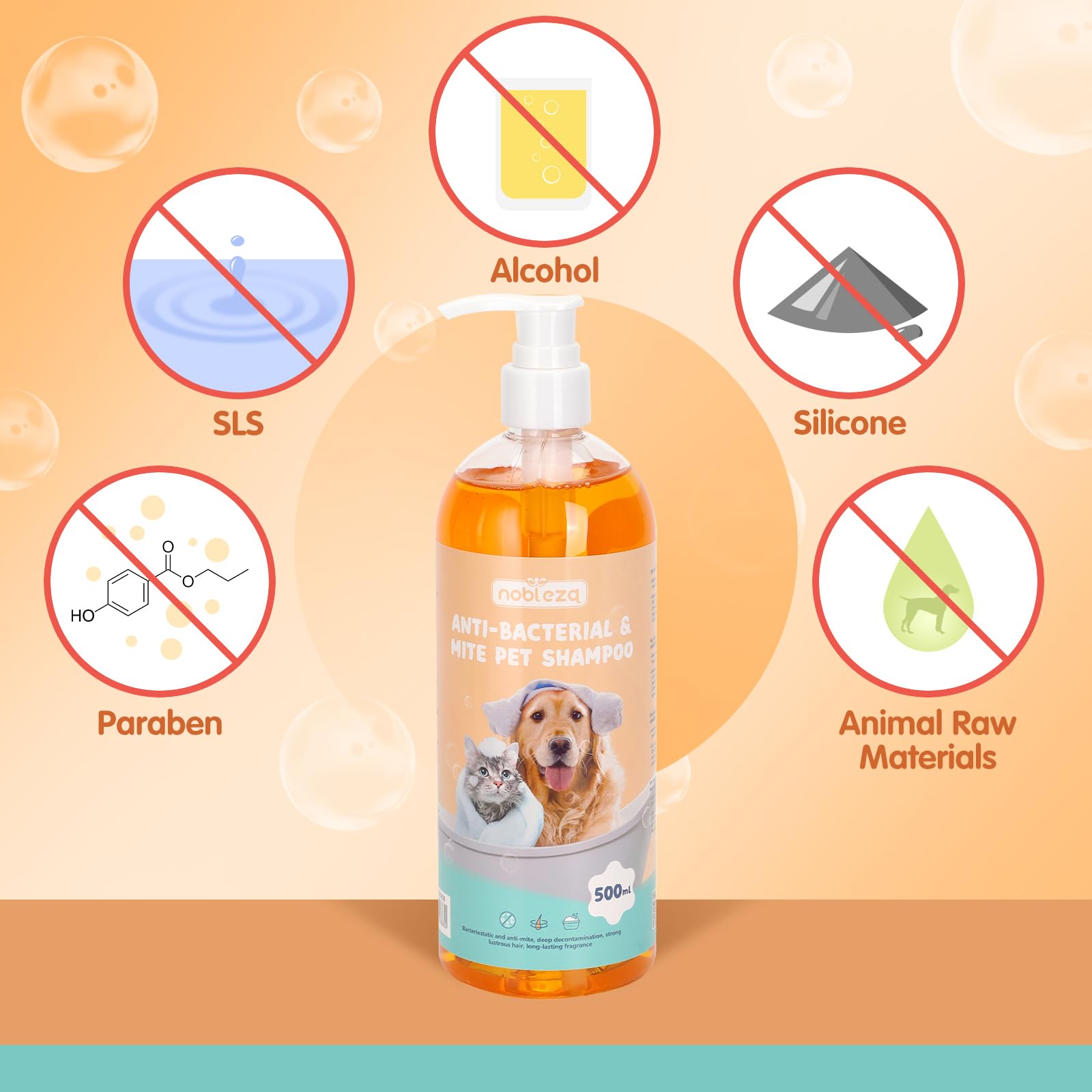 Nobleza Shampoo per Cani Contro Prurito, Acari e Pulci,Shampoo Gatto Naturale con Estratto di Citronella,Shampoo Cane Dermatite Calma la Pelle,Shampoo Cuccioli,Sicuro e Non irritante(500ml)