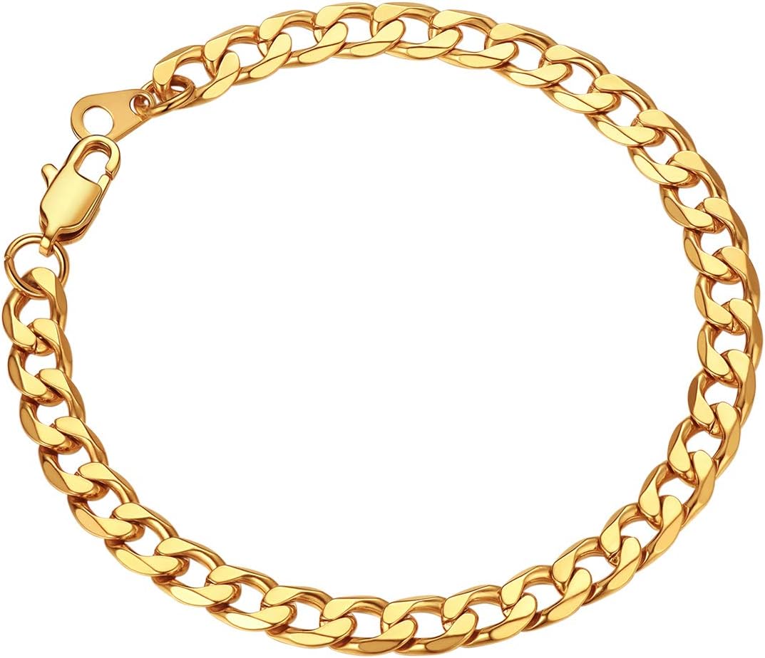 Men Sturdy Figaro/Cuban Chain Bracelet, 6/9/13mm Width, 7.48/8.26inch Length, 316L Stainless Steel/18K Gold Tone/Black- Send Gift Box