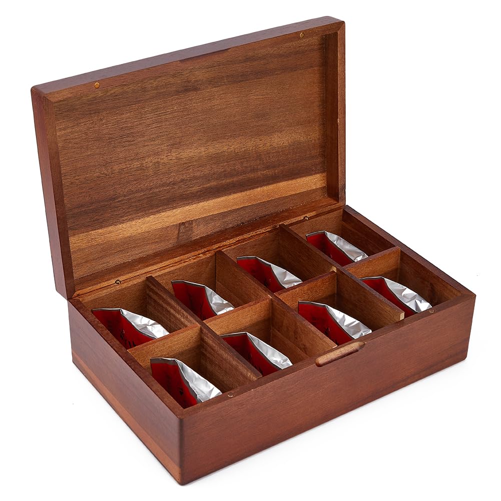 DICOSMETIC 8 cajas organizadoras de madera para bolsas de té grandes cajas de almacenamiento de madera para bebidas, azúcar, café, embalaje individual como regalo de inauguración de la casa, 31 x 19,5