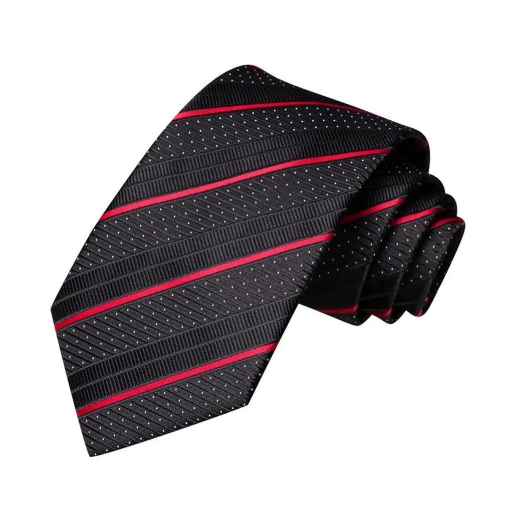 JFDBGU Black Red Stripe Silk Wedding Tie for Men Hand Cufflinks Gift Men Tie Fashion Business Party