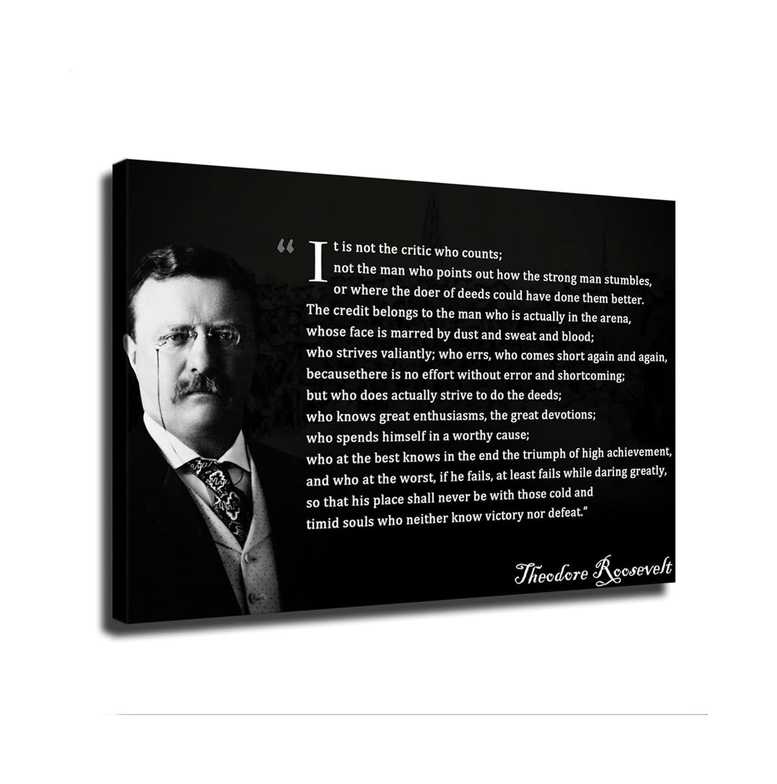 ZDVHOMCB Motivational Wall-Art Theodore Roosevelt The Man In The Arena Quote Historical Speech Print Inspirational Home Office Study Decor