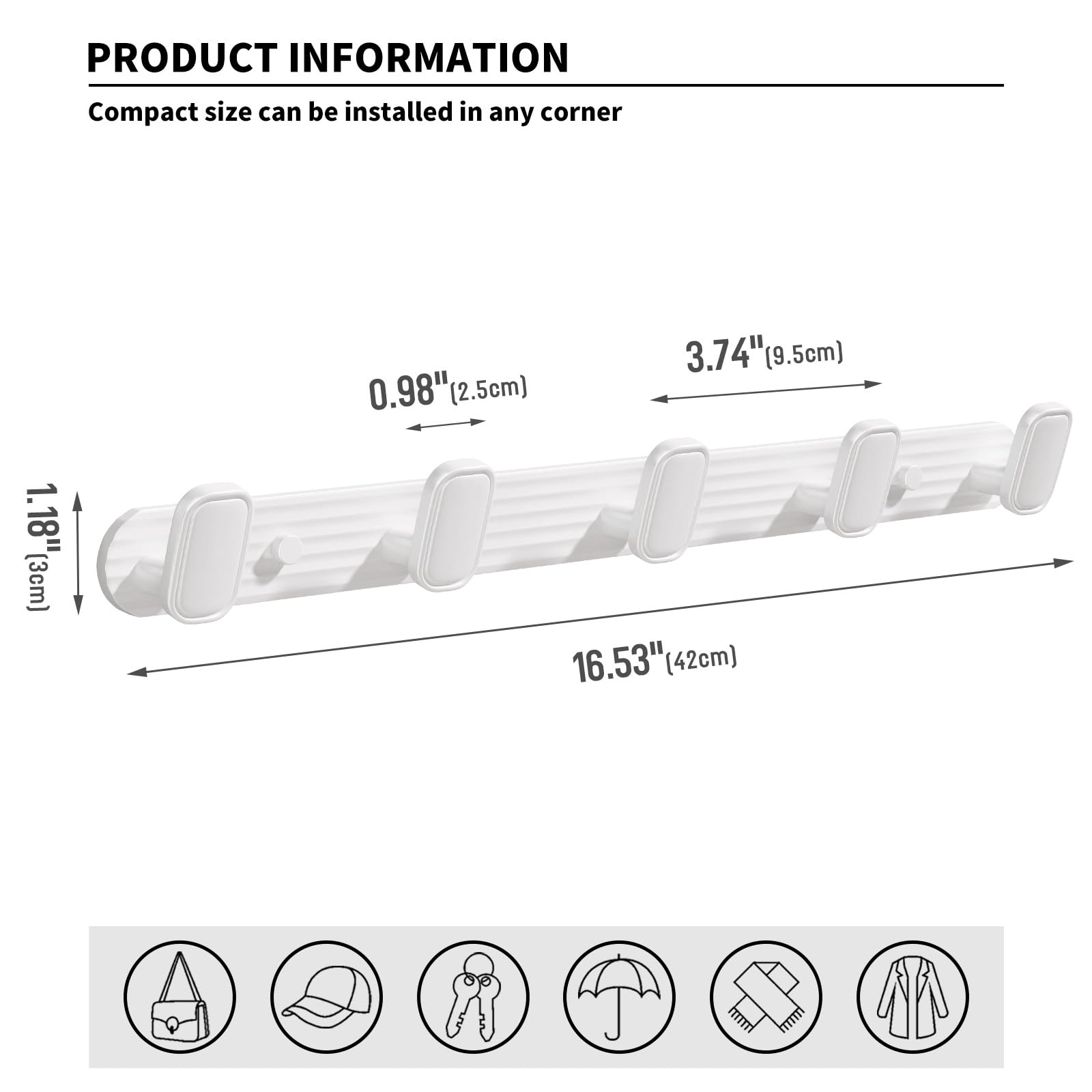 Appendiabiti da parete, appendiabiti bianco con 5 ganci, due