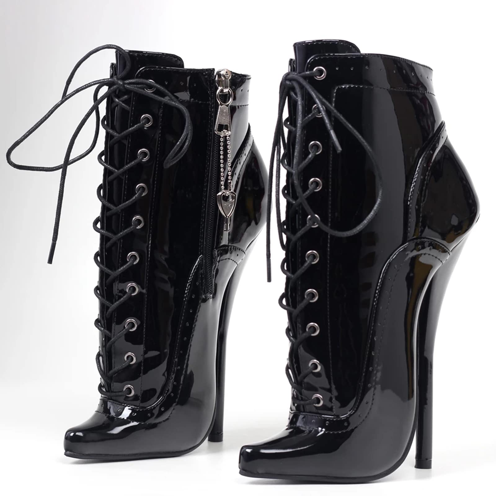 BeAUZQ 7inch Schwarz Lackleder Stiefeletten Sexy Fetisch High Heel Ballett Spitzstiefeletten Motorradstiefel