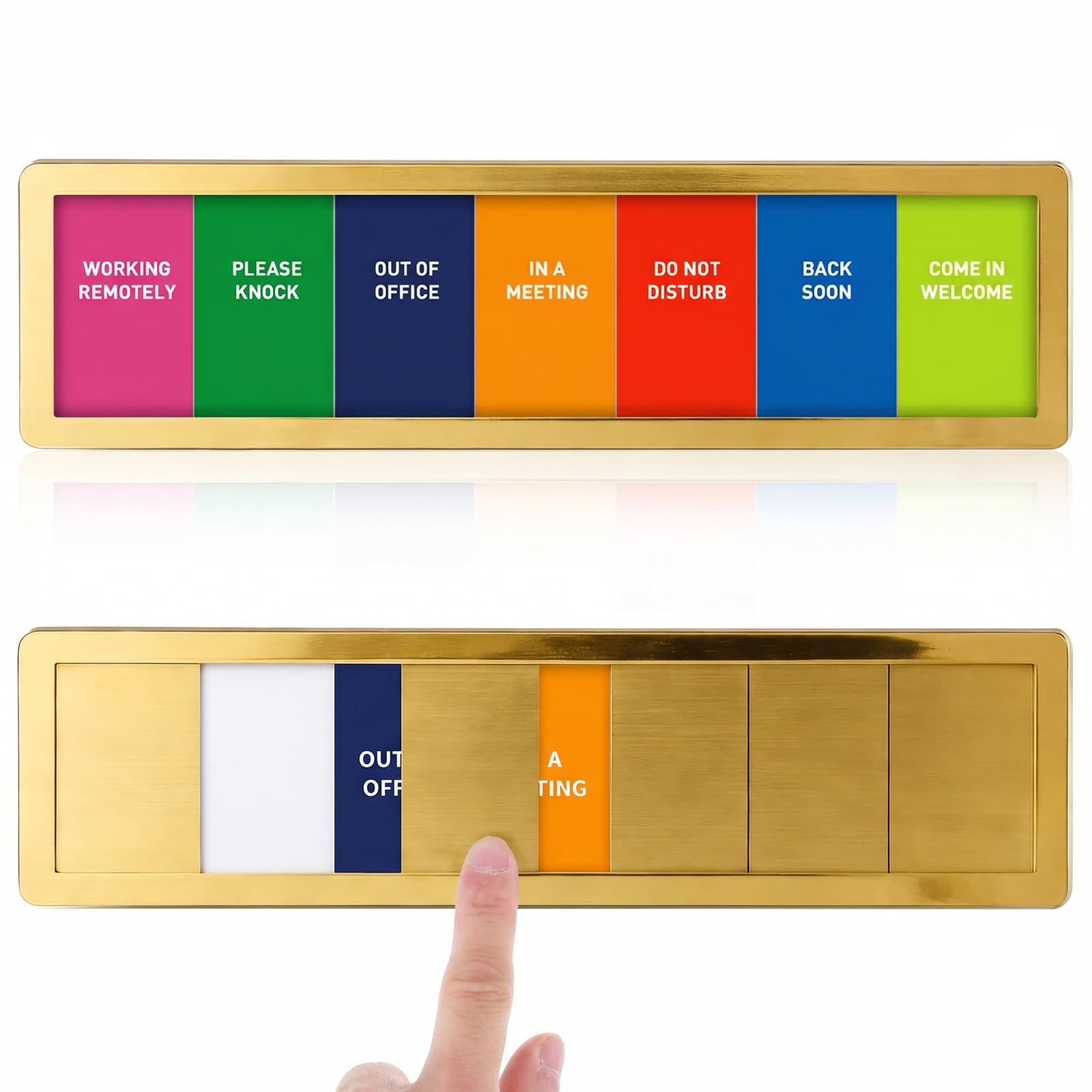 Office Door Signs, 7 Status Options - Do Not Disturb/Please Knock/Out of Office/In a Meeting/Working Remotely/Back Soon/Come in Welcome - Privacy Door Signs for Conference Room Gold