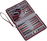 Vista 5 de WE Games Juego de Backgammon magnético con funda de cuero sintético burdeos y correa de transporte, tamaño de viaje