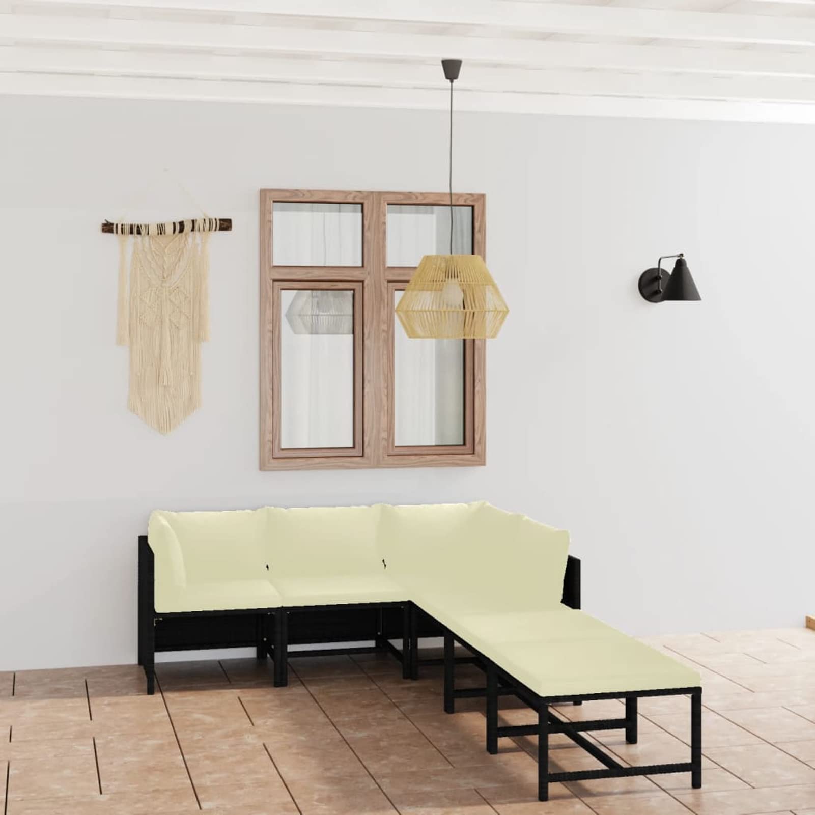 Ensemble de jardin 6 pièces LAPOOH salon extérieur rotin synthétique noir résistant