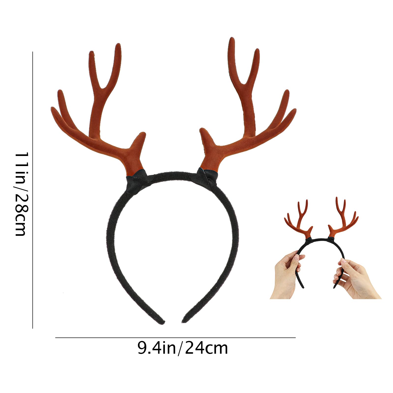 Qerutk Adjustable Deer Antlers Headband, Reindeer Antlers-headband, Large Antler-ears Hairband, Plush Reindeer-Headband - Image 2