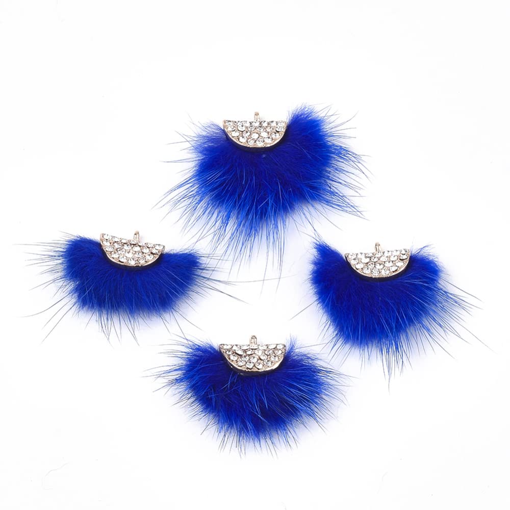 PandaHall 20pcs Faux Mink Fur Tassel Charms Pendant Blue Pom Poms Balls Earring Charms with Rhinestone Alloy Findings for Earrings Necklace Keyring Jewelry Making, 24~28x29~34x8mm