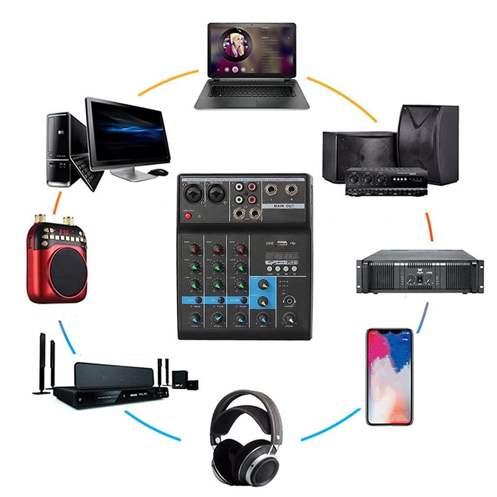 Interfaccia USB Alimentazione di Ingresso del Computer Mixer Audio a 4 canali F-4a Console di missaggio Audio Portatile Compatibile con Bluetooth