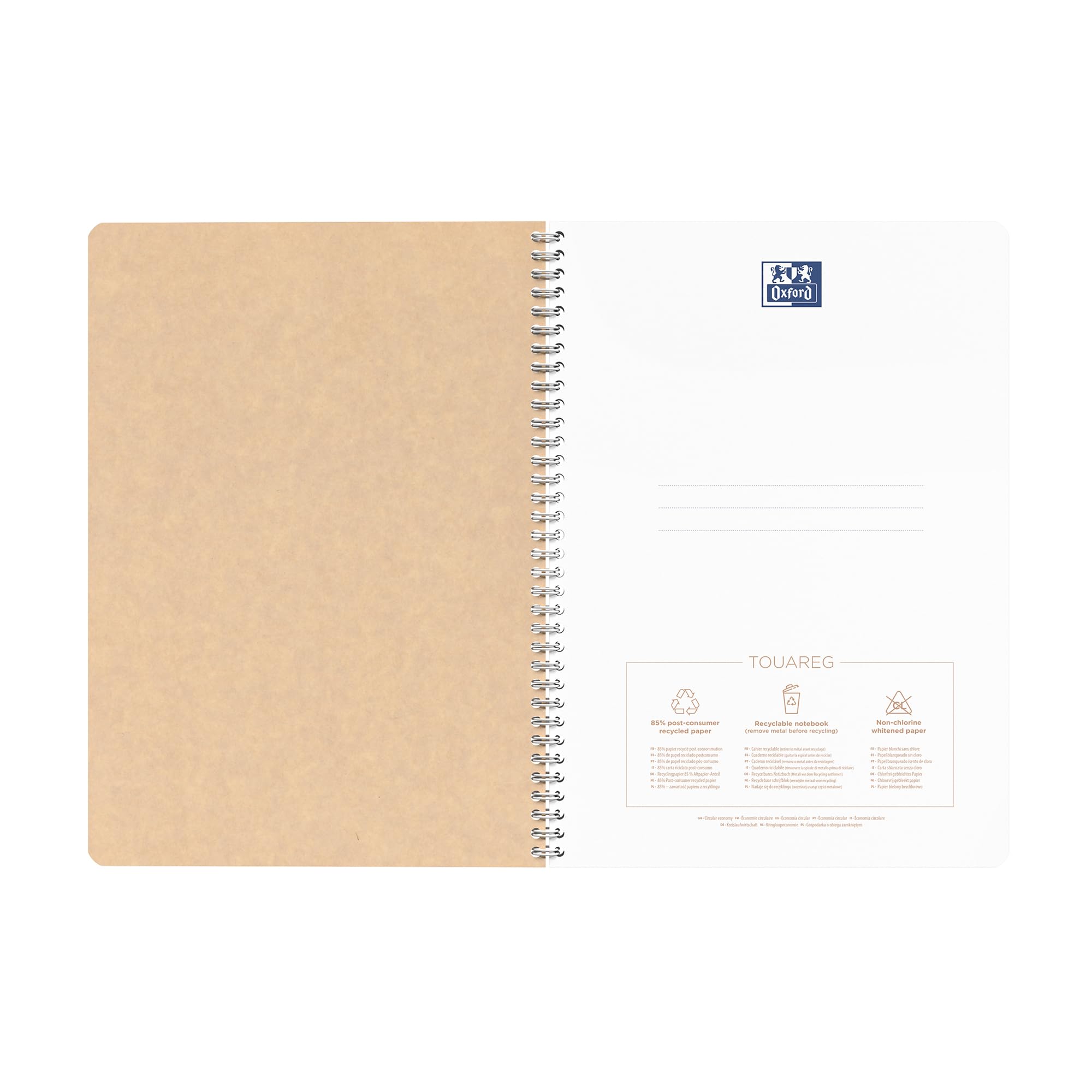 Oxford Cahier recyclé spirale Touareg - A4 21 x 29,7 cm - petits carreaux - 100 pages - Lot de 5